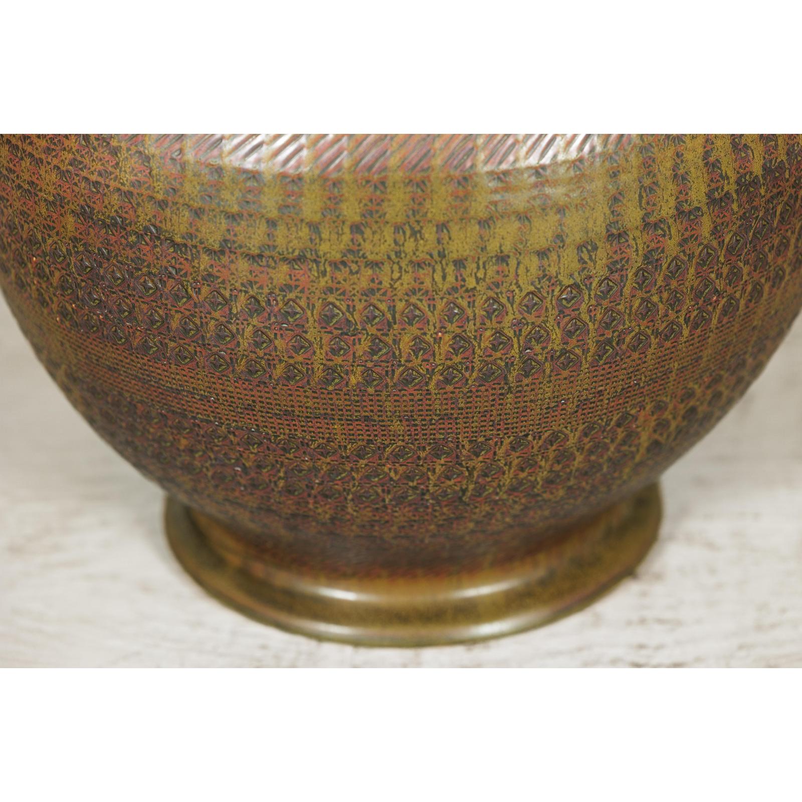 Large Ceramic Vase with Intricate Textured Pattern in Brown &amp; Green - image 9