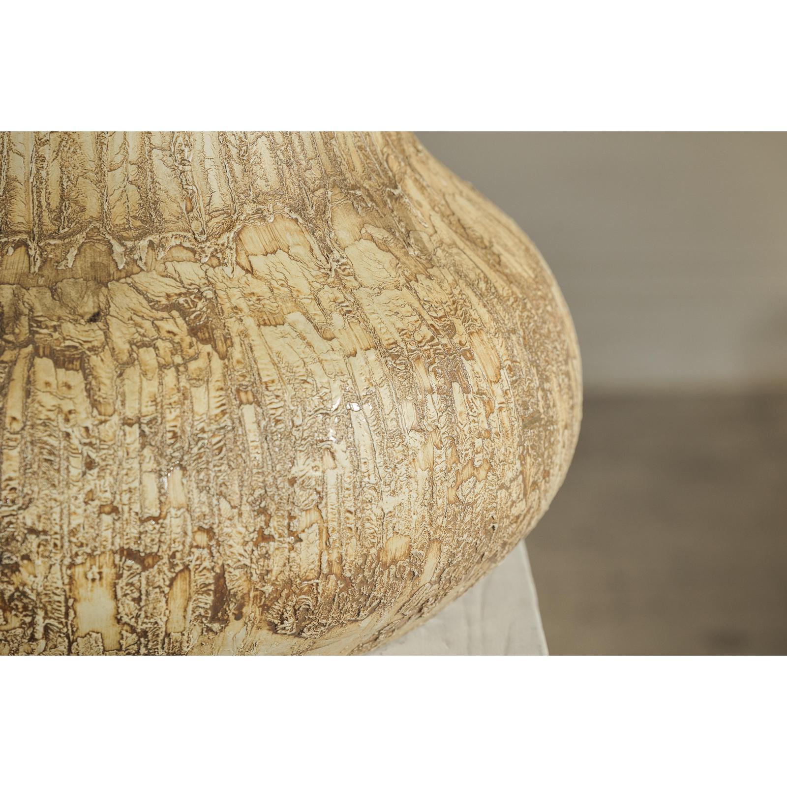 Large Ceramic Vase with Textured Cream and Earth Tones