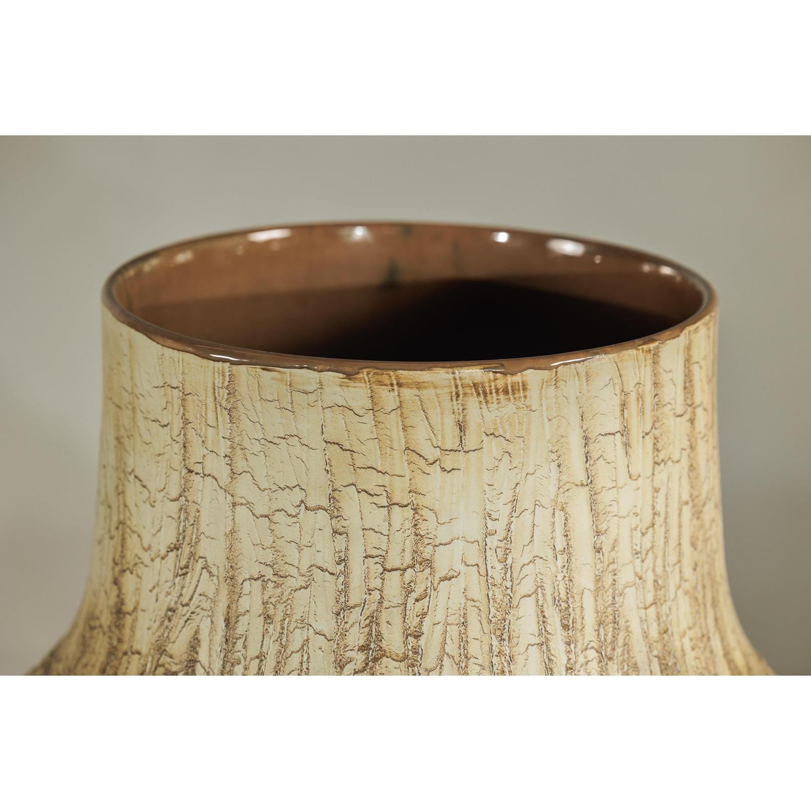 Large Ceramic Vase with Textured Cream and Earth Tones