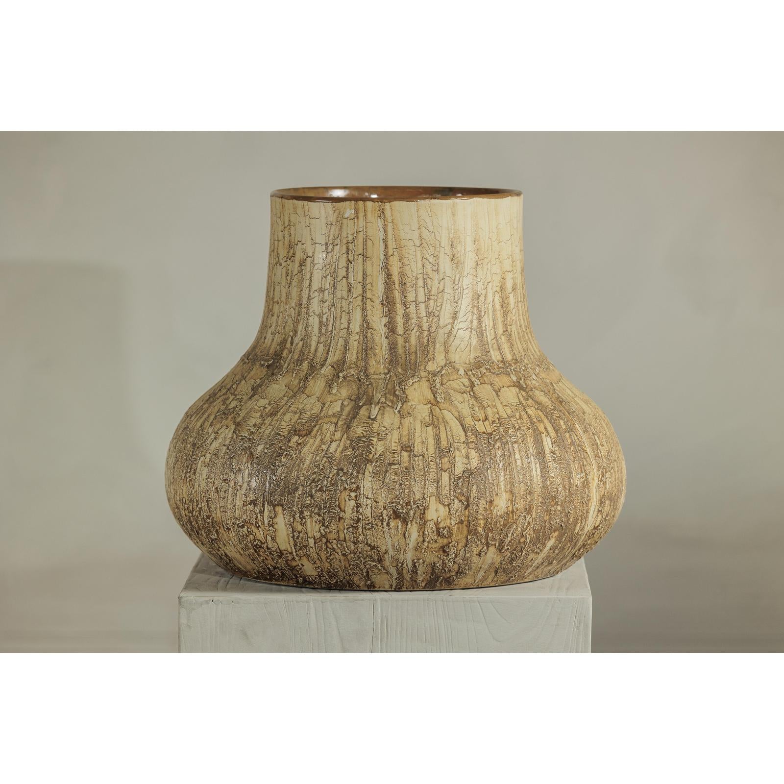Large Ceramic Vase with Textured Cream and Earth Tones