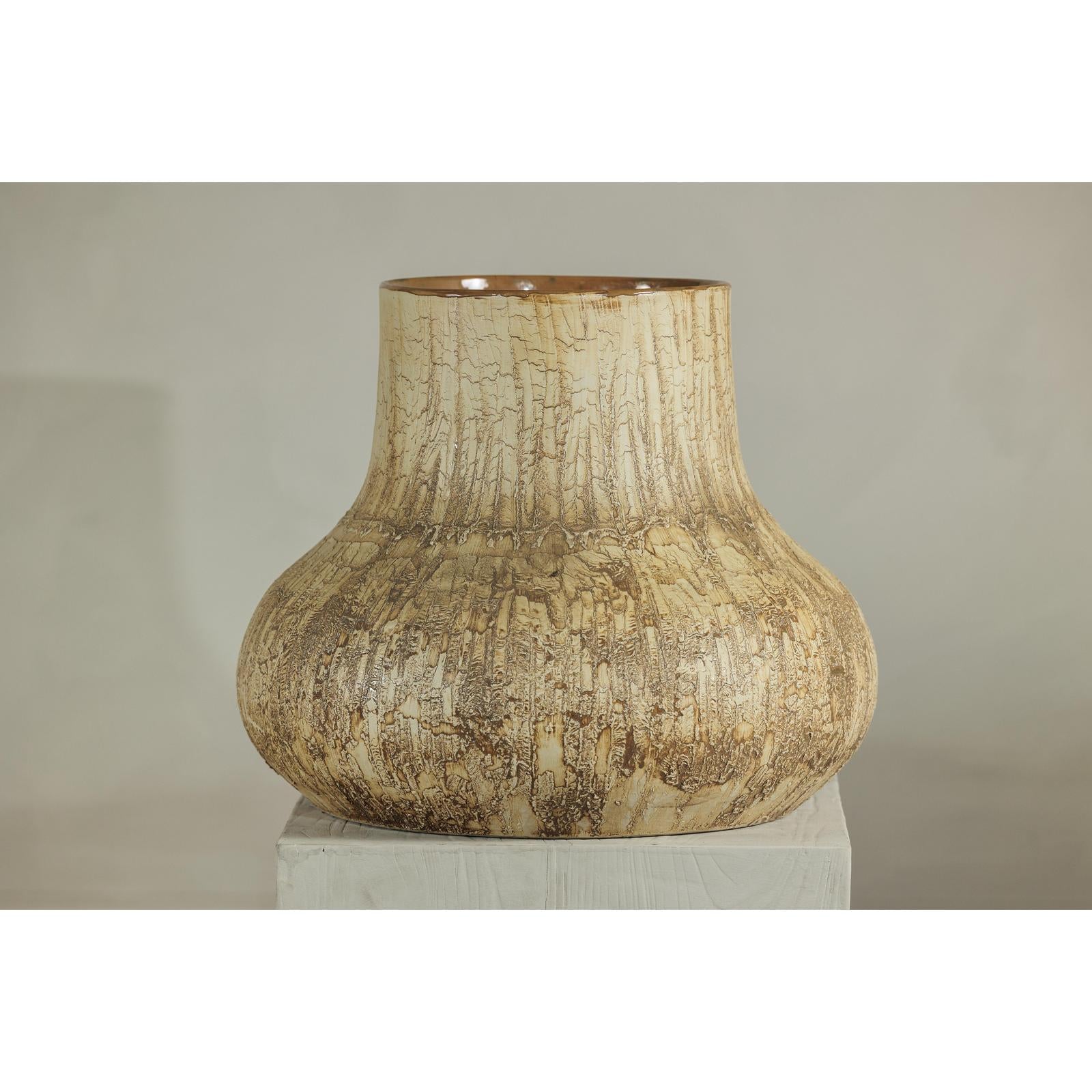Large Ceramic Vase with Textured Cream and Earth Tones