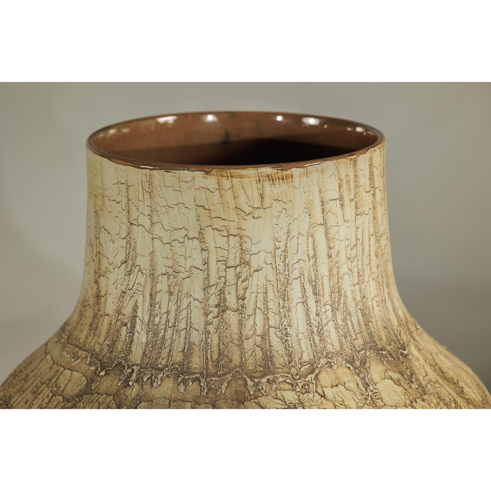 Large Ceramic Vase with Textured Cream and Earth Tones