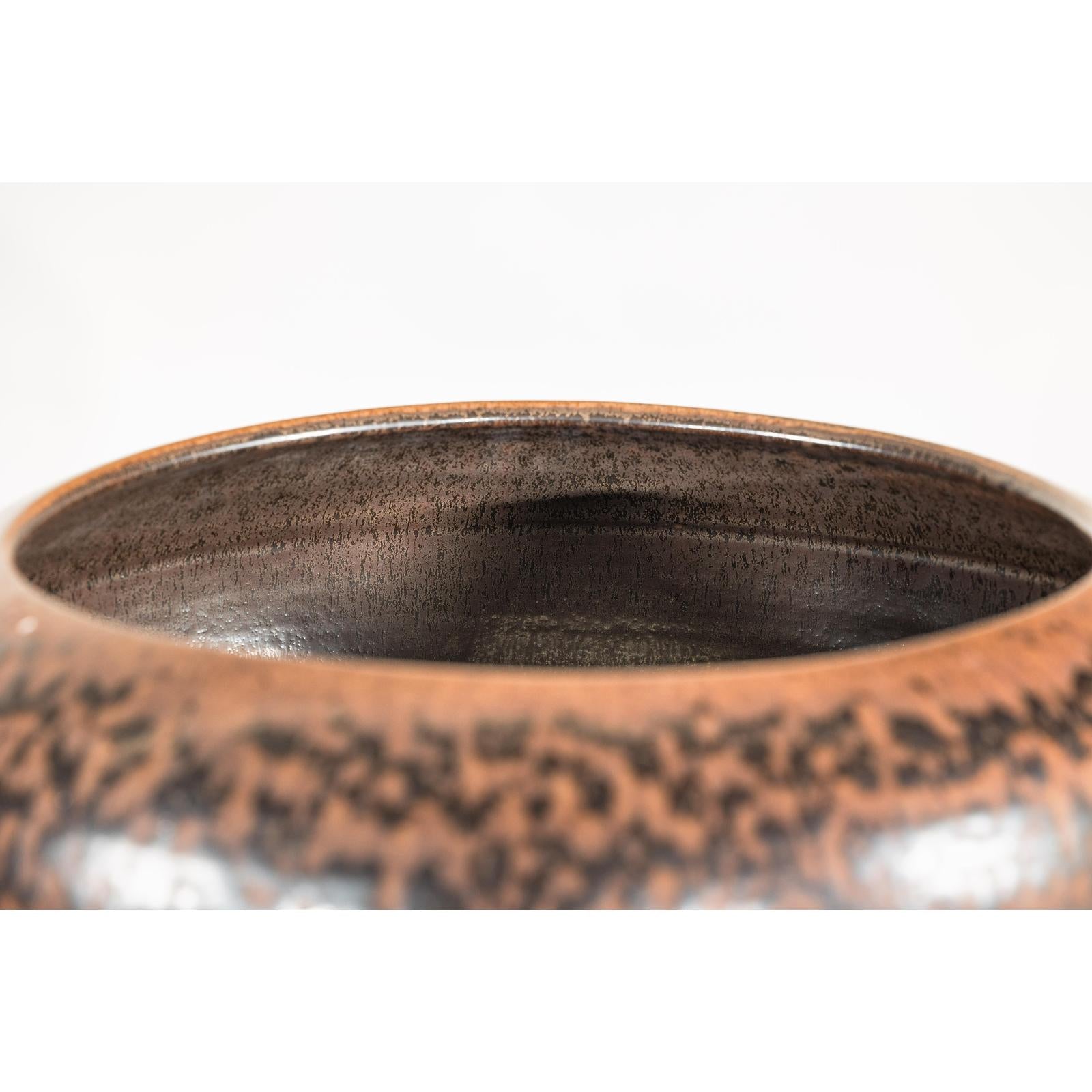 Large Ceramic Vase with Wide Mouth &amp; Speckled Brown Glaze