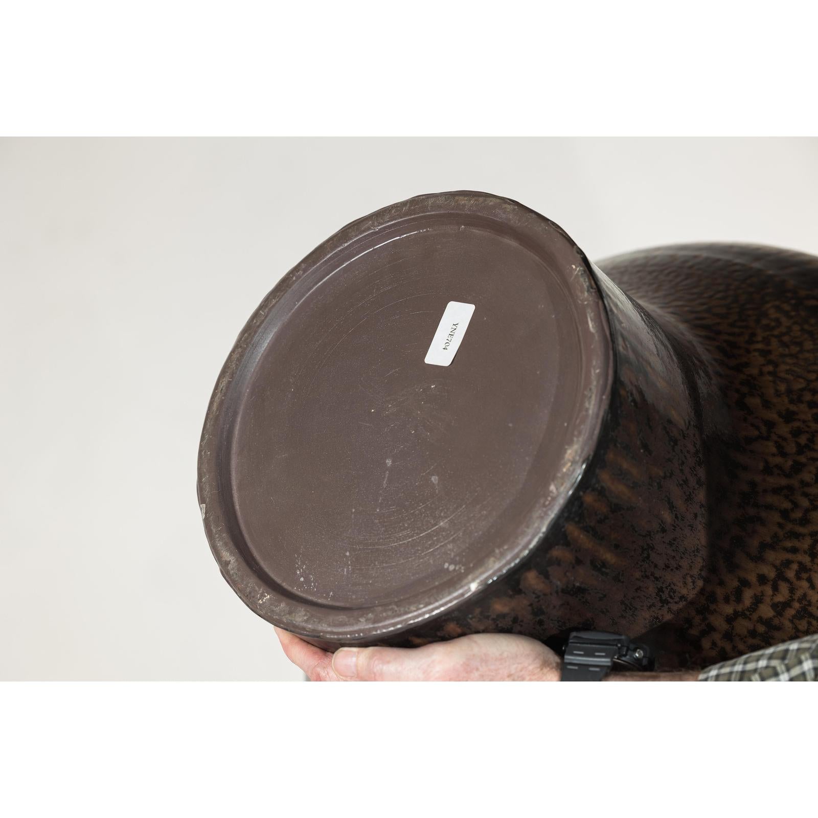 Large Ceramic Vase with Wide Mouth &amp; Speckled Brown Glaze