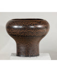 Large Ceramic Vase with Wide Mouth & Speckled Brown Glaze