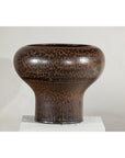 Large Ceramic Vase with Wide Mouth & Speckled Brown Glaze