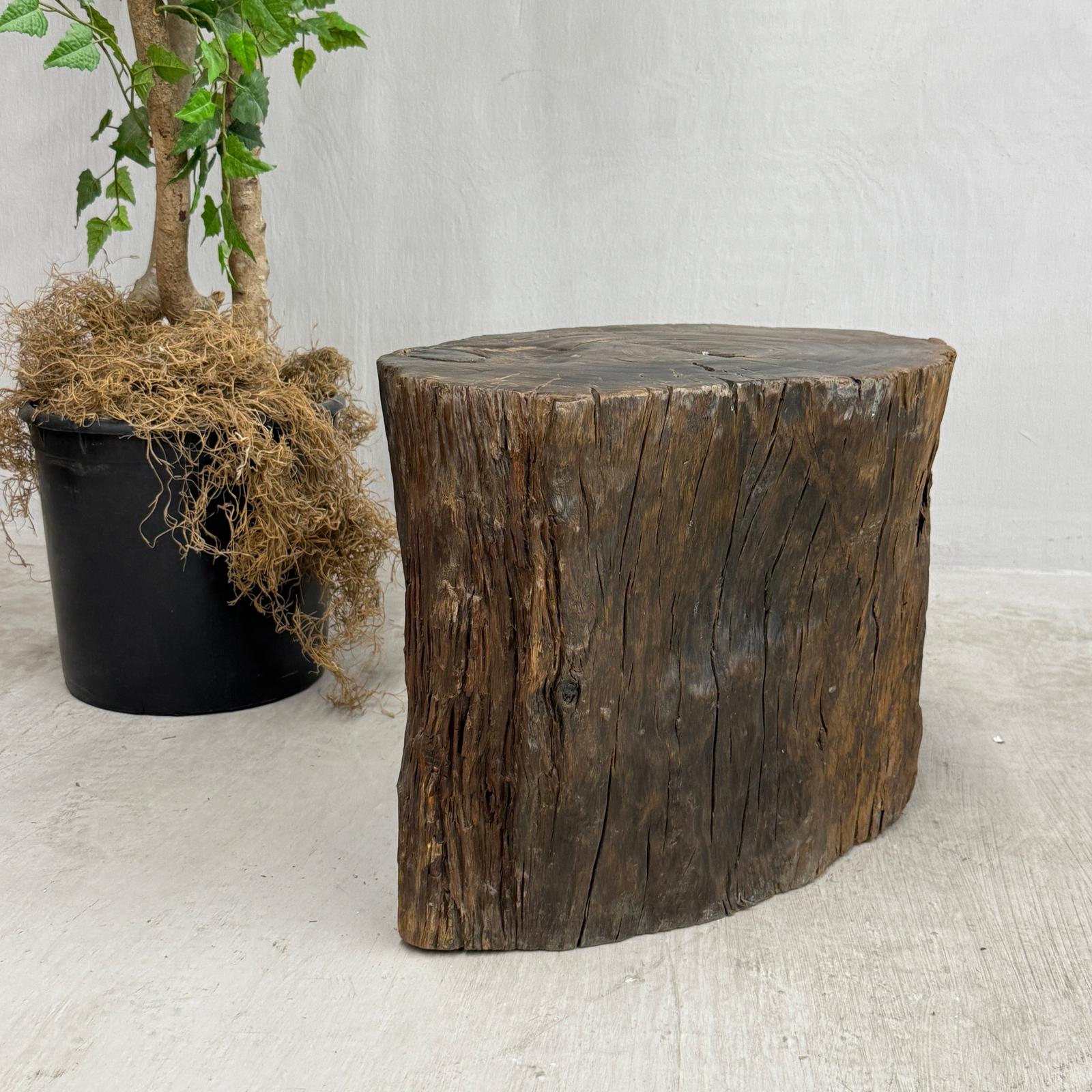 Large Dark Brown Reclaimed Tree Trunk Side Pedestal Table - FEA Home