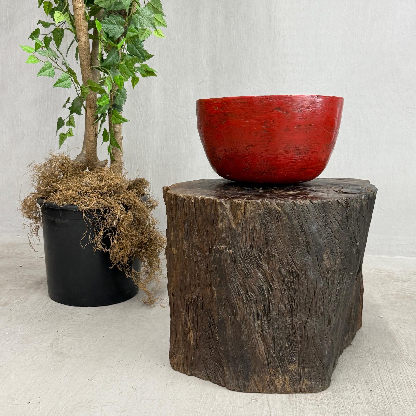 Large Dark Brown Reclaimed Tree Trunk Side Pedestal Table - FEA Home