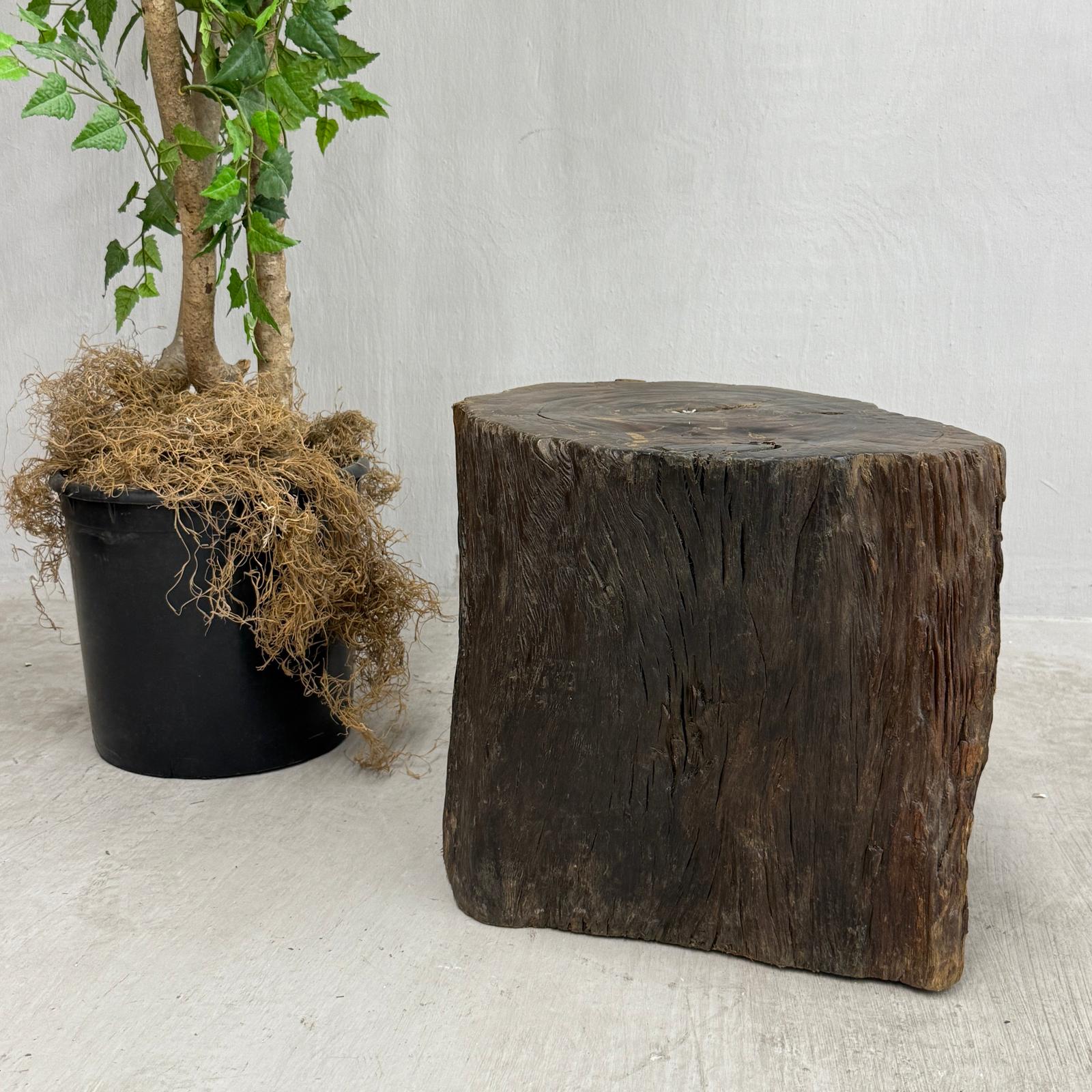 Large Dark Brown Reclaimed Tree Trunk Side Pedestal Table - FEA Home