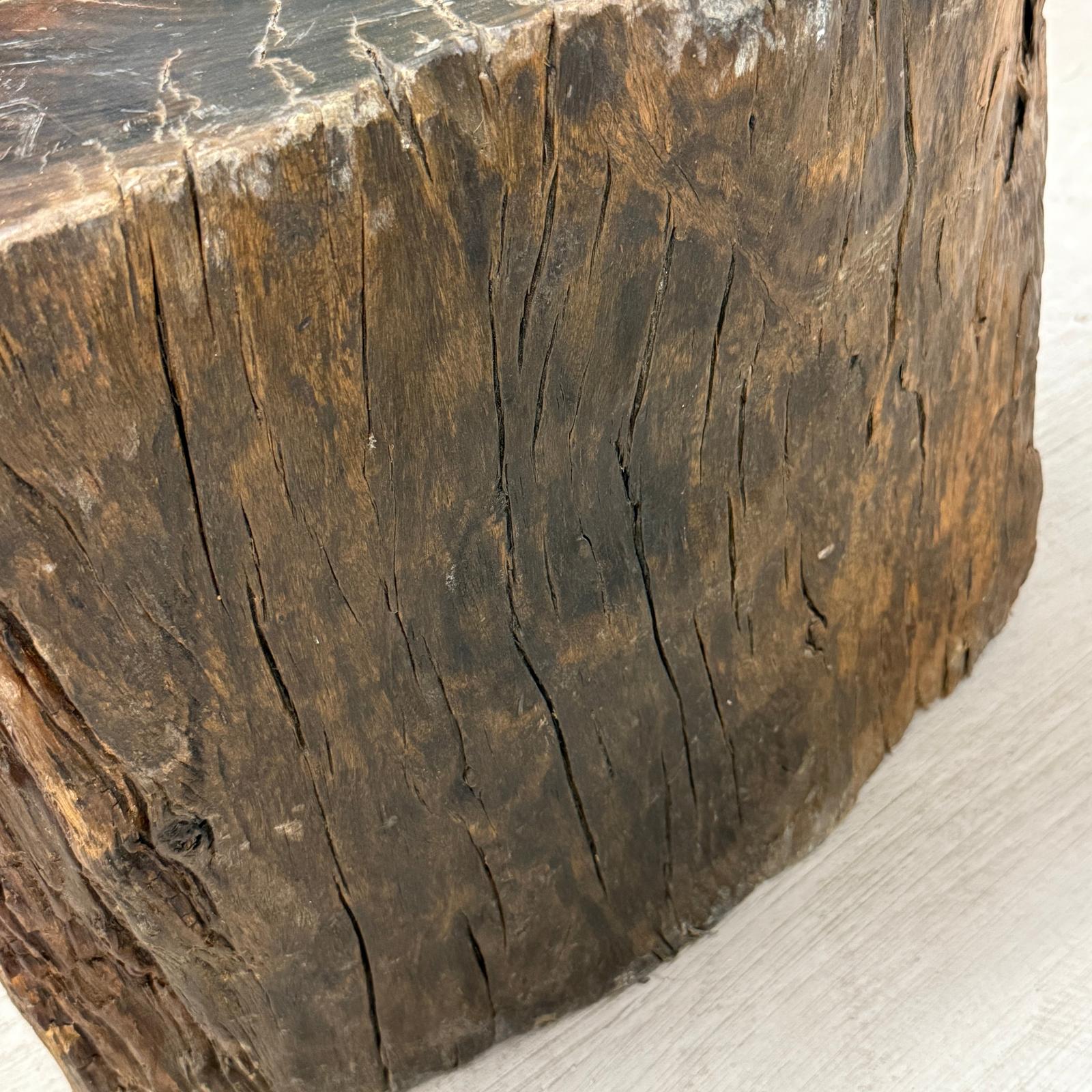 Large Dark Brown Reclaimed Tree Trunk Side Pedestal Table - FEA Home
