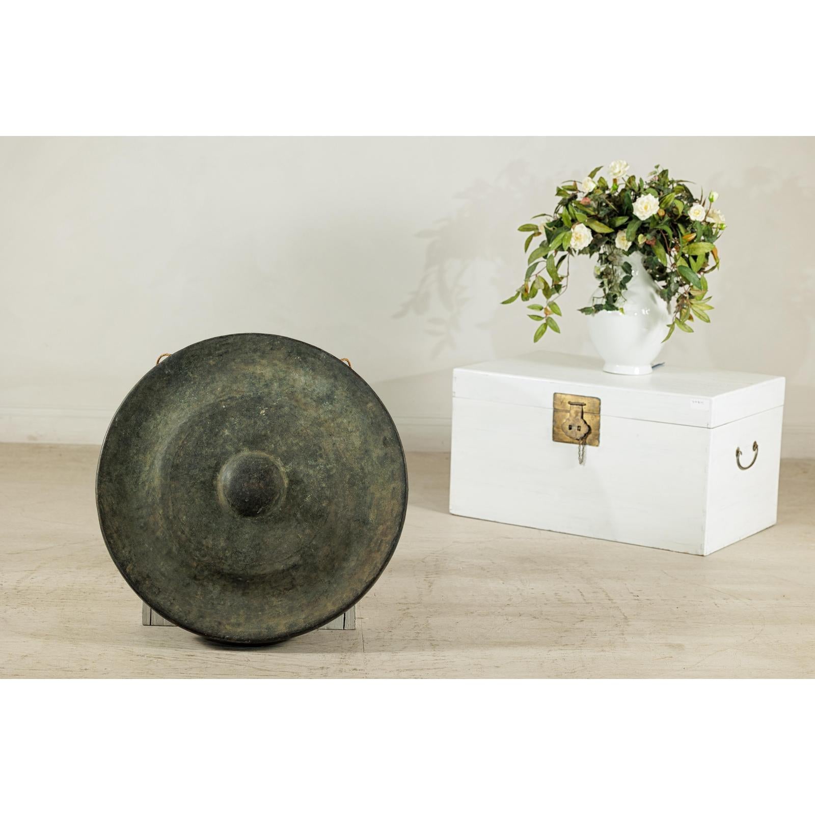 Large Decorative Bronze Gong with Verdigris Patina - image 3