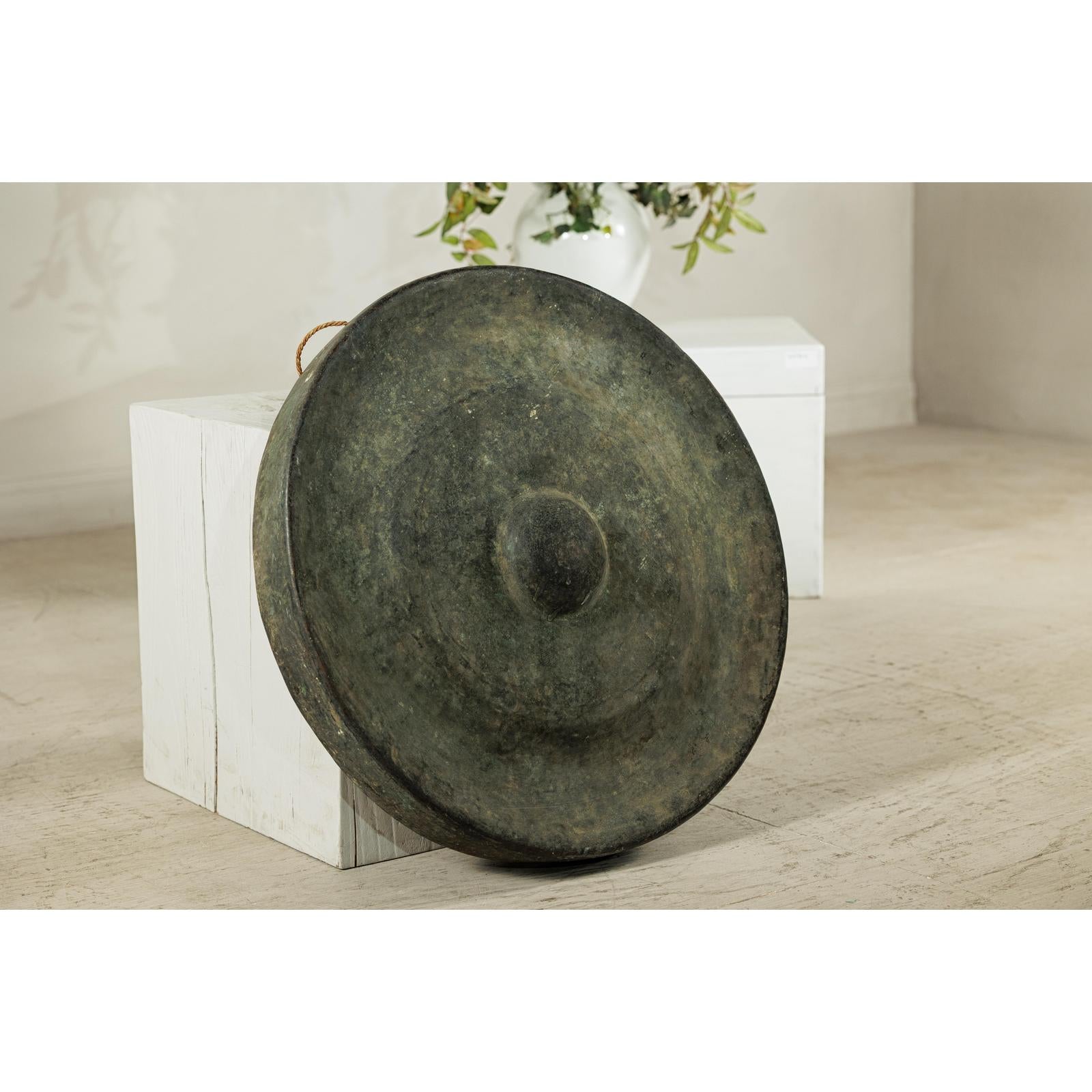 Large Decorative Bronze Gong with Verdigris Patina - image 9