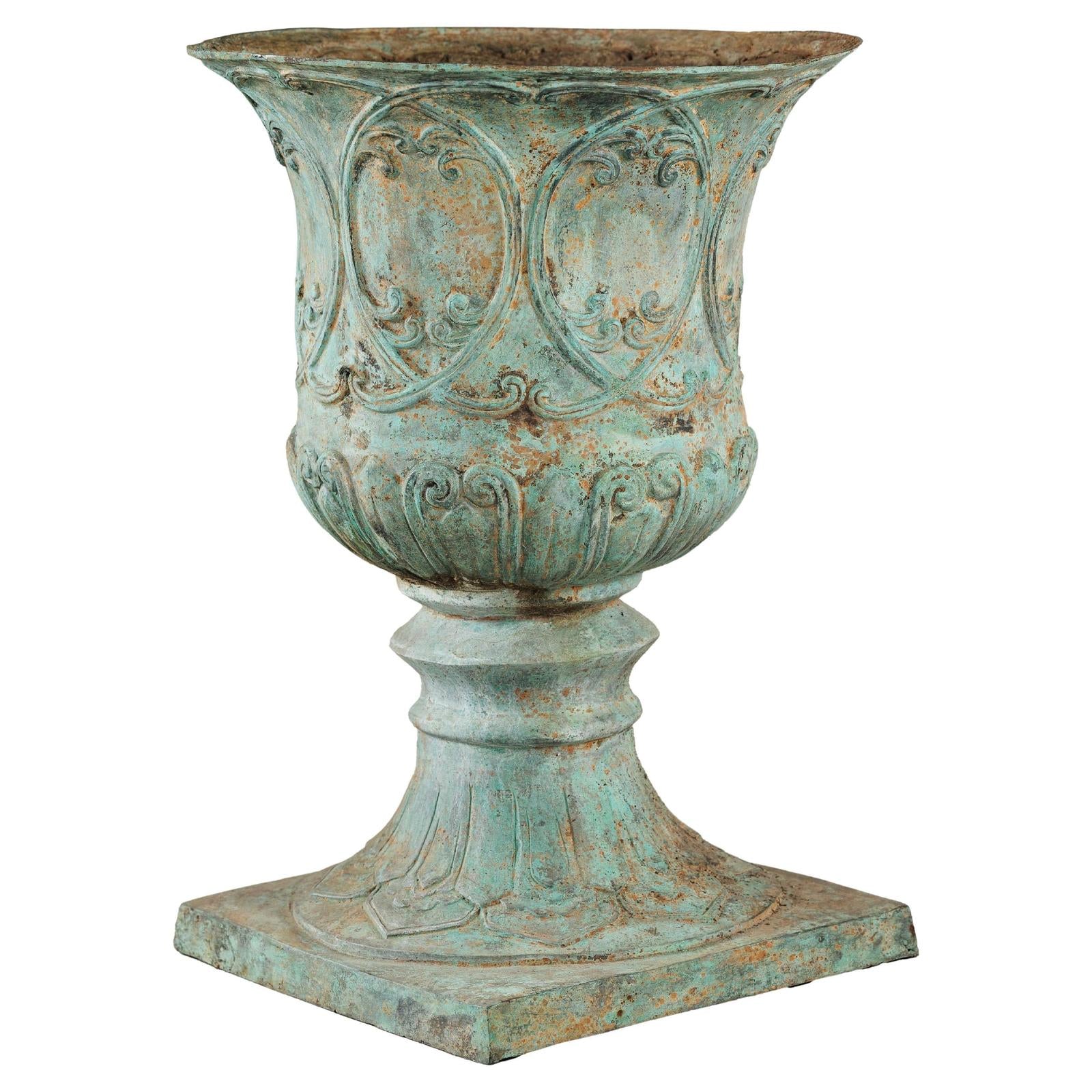 Large Decorative Bronze Urn with Verdigris Patina and Classical Relief Motifs-1. Asian & Chinese Furniture, Art, Antiques, Vintage Home Décor for sale at FEA Home