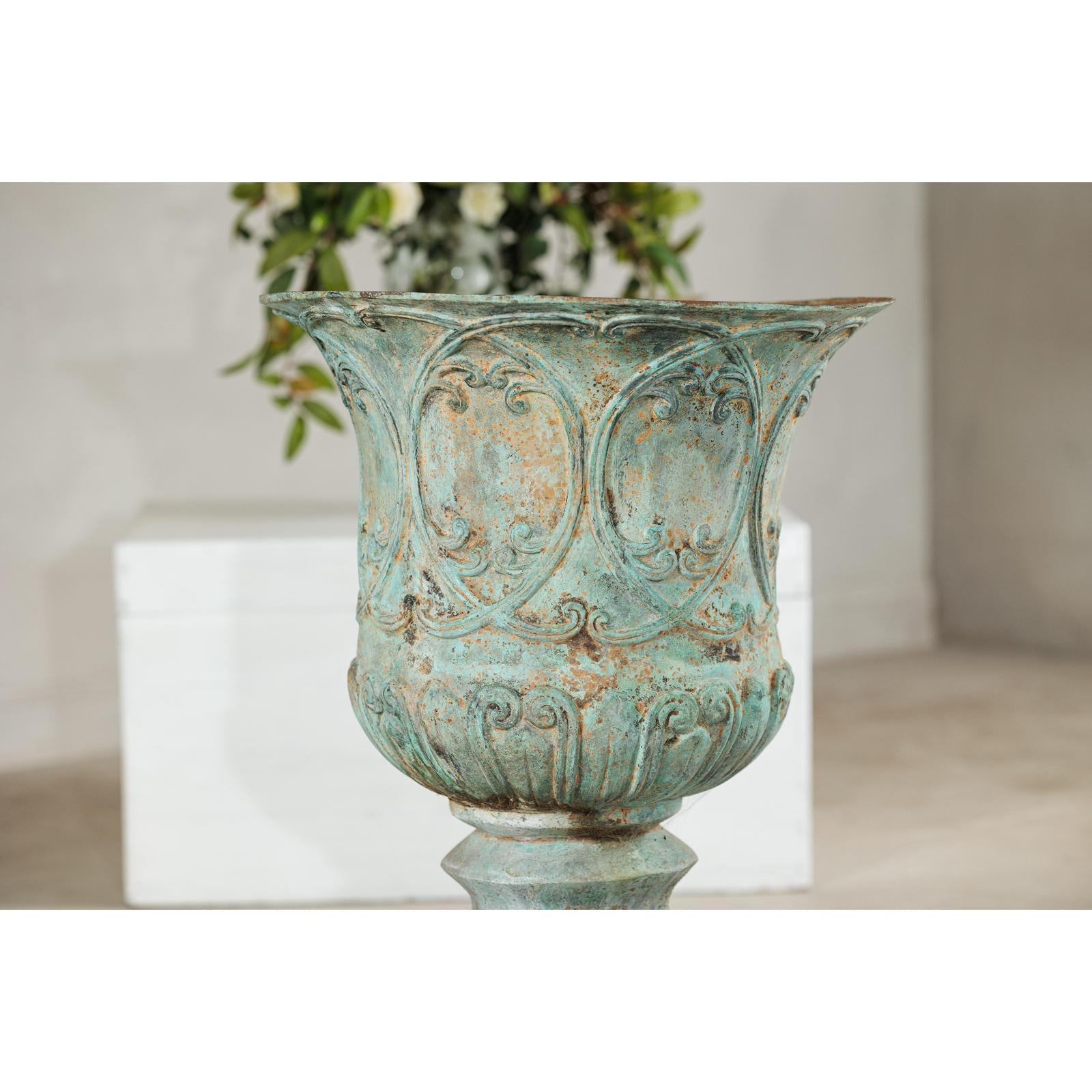 Large Decorative Bronze Urn with Verdigris Patina and Classical Relief Motifs-10. Asian &amp; Chinese Furniture, Art, Antiques, Vintage Home Décor for sale at FEA Home