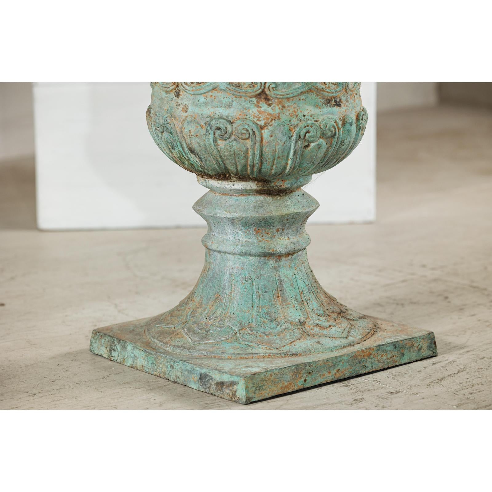 Large Decorative Bronze Urn with Verdigris Patina and Classical Relief Motifs-11. Asian &amp; Chinese Furniture, Art, Antiques, Vintage Home Décor for sale at FEA Home