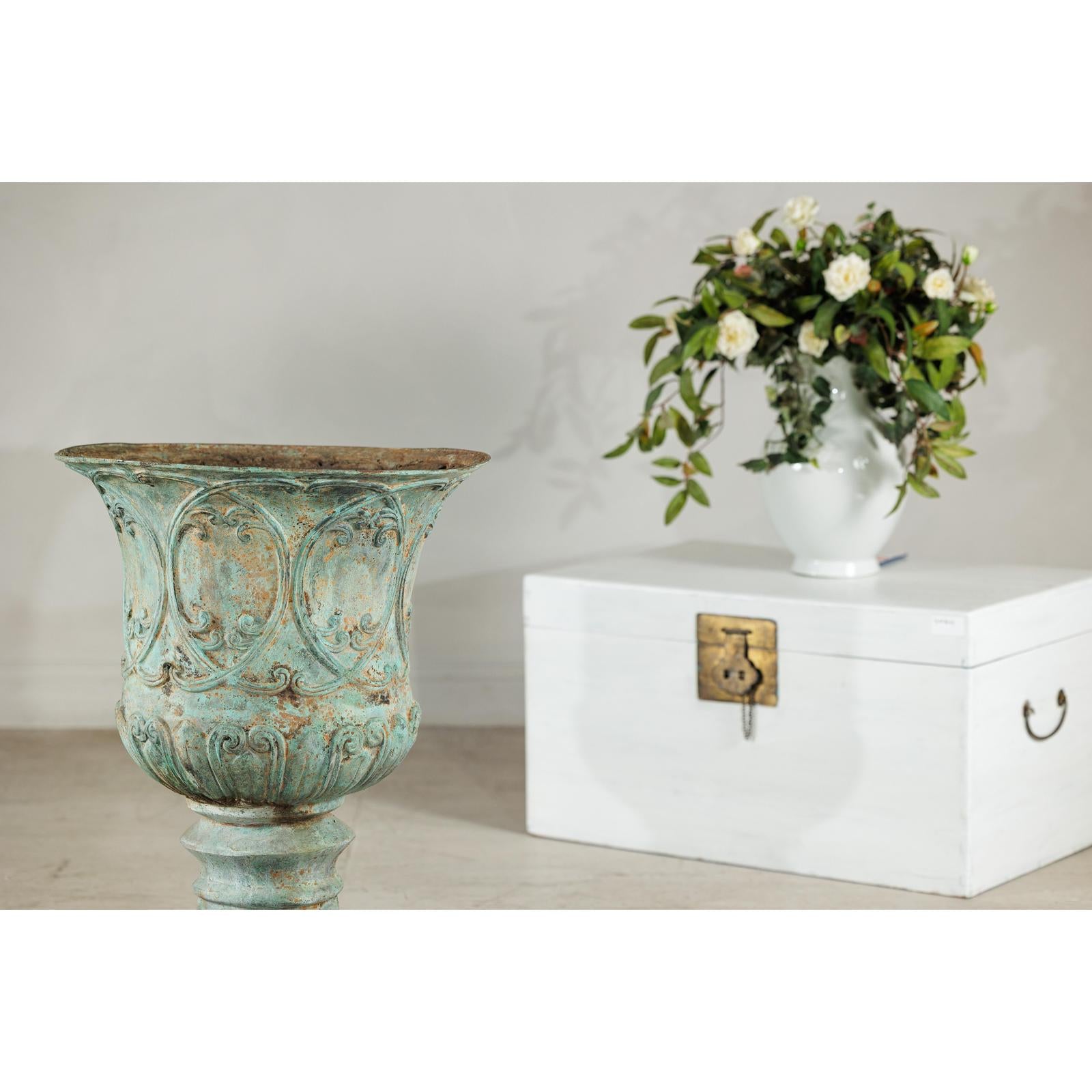 Large Decorative Bronze Urn with Verdigris Patina and Classical Relief Motifs-15. Asian &amp; Chinese Furniture, Art, Antiques, Vintage Home Décor for sale at FEA Home