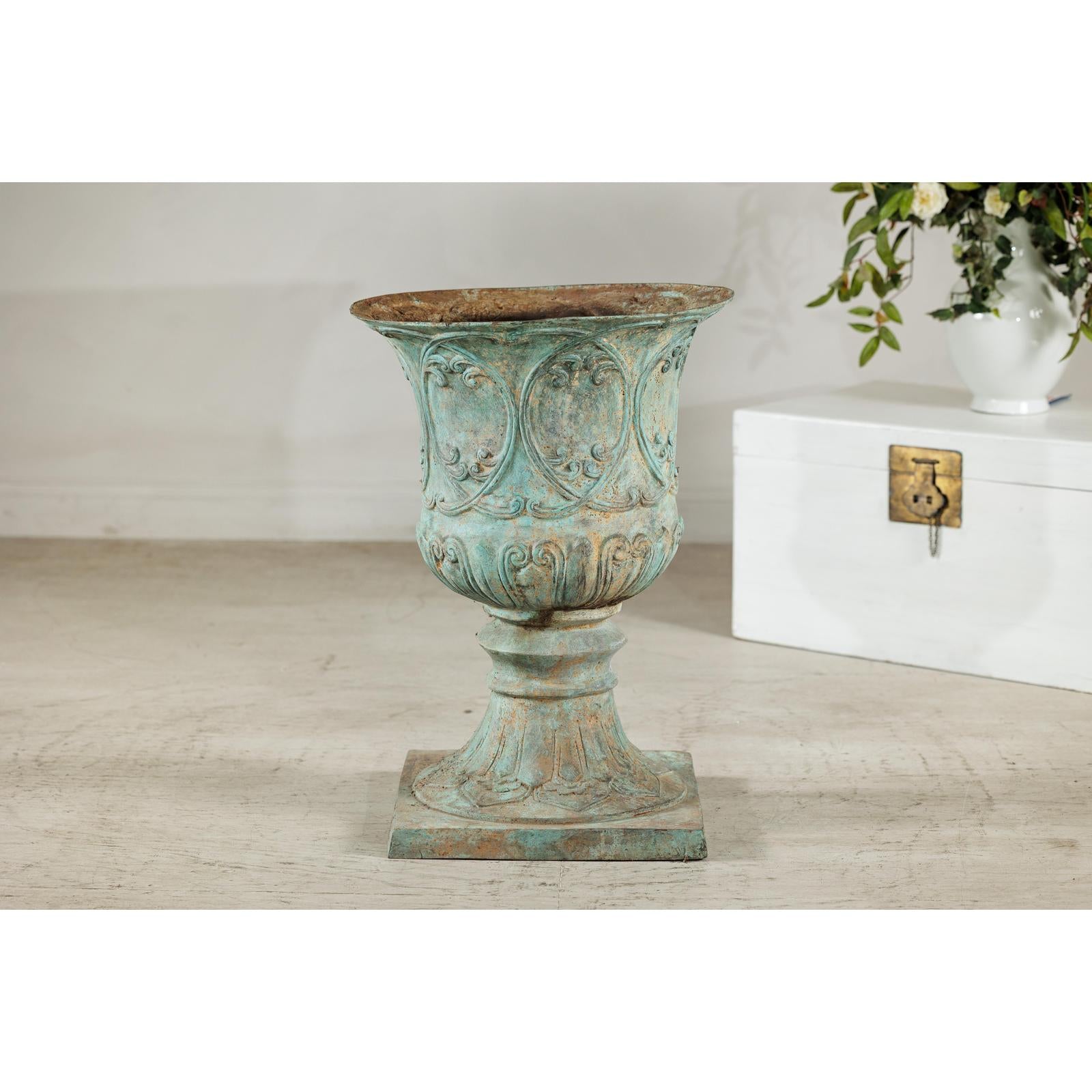 Large Decorative Bronze Urn with Verdigris Patina and Classical Relief Motifs-17. Asian &amp; Chinese Furniture, Art, Antiques, Vintage Home Décor for sale at FEA Home