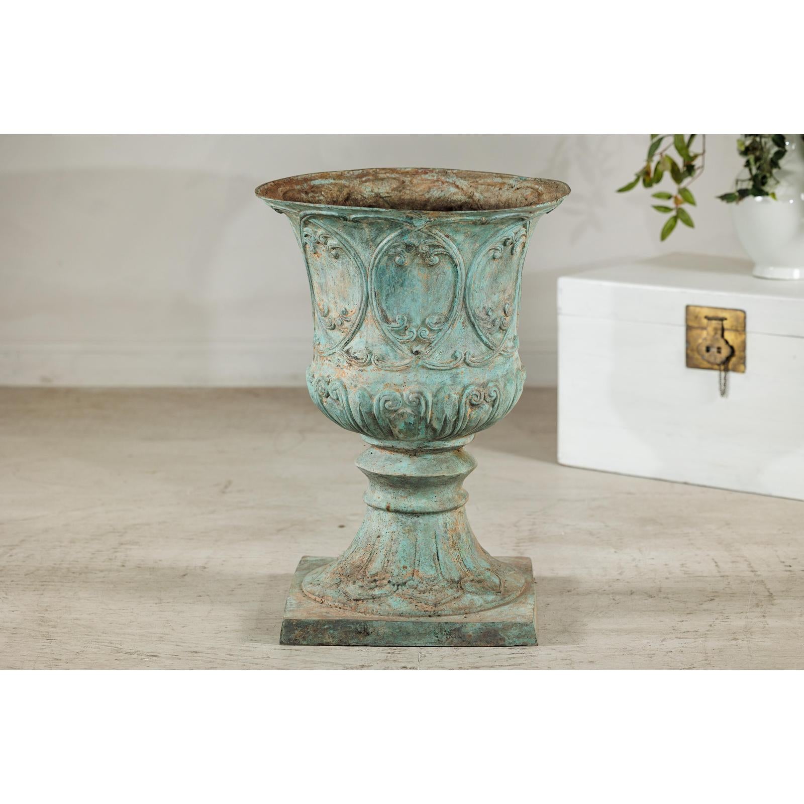 Large Decorative Bronze Urn with Verdigris Patina and Classical Relief Motifs-18. Asian &amp; Chinese Furniture, Art, Antiques, Vintage Home Décor for sale at FEA Home