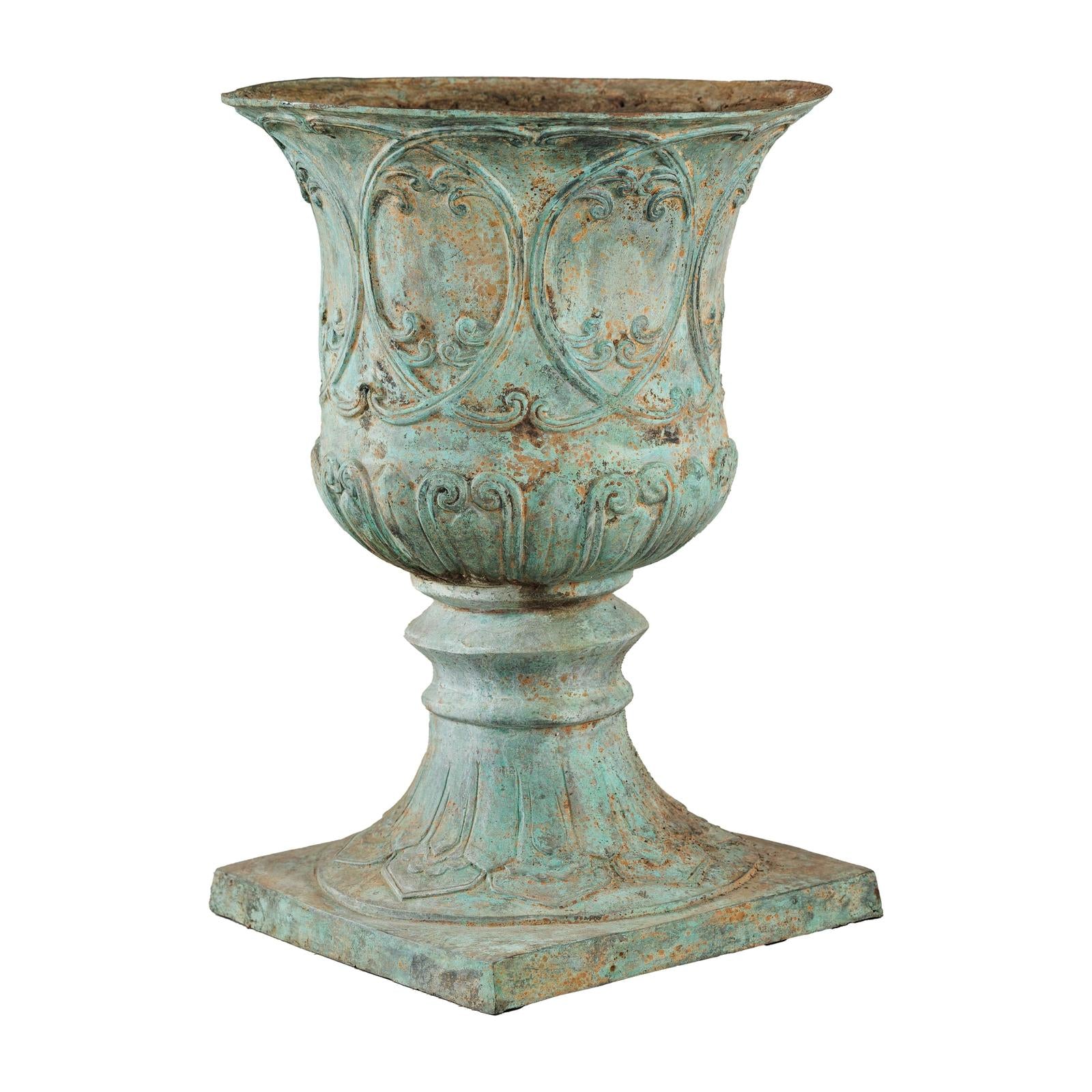 Large Decorative Bronze Urn with Verdigris Patina and Classical Relief Motifs-20. Asian &amp; Chinese Furniture, Art, Antiques, Vintage Home Décor for sale at FEA Home