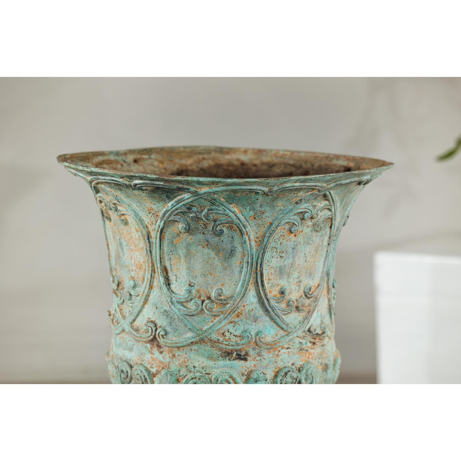 Large Decorative Bronze Urn with Verdigris Patina and Classical Relief Motifs-7. Asian &amp; Chinese Furniture, Art, Antiques, Vintage Home Décor for sale at FEA Home