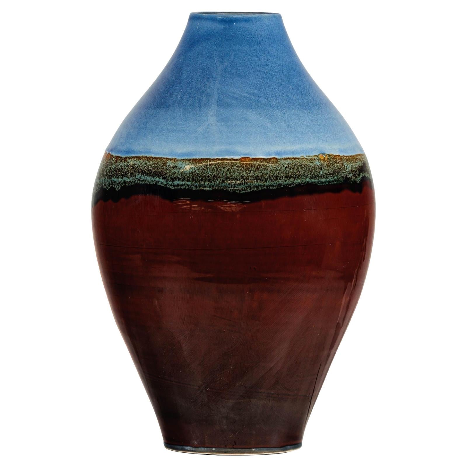 Large Glazed Ceramic Vase with Blue, Green, and Brown Tones-1. Asian & Chinese Furniture, Art, Antiques, Vintage Home Décor for sale at FEA Home