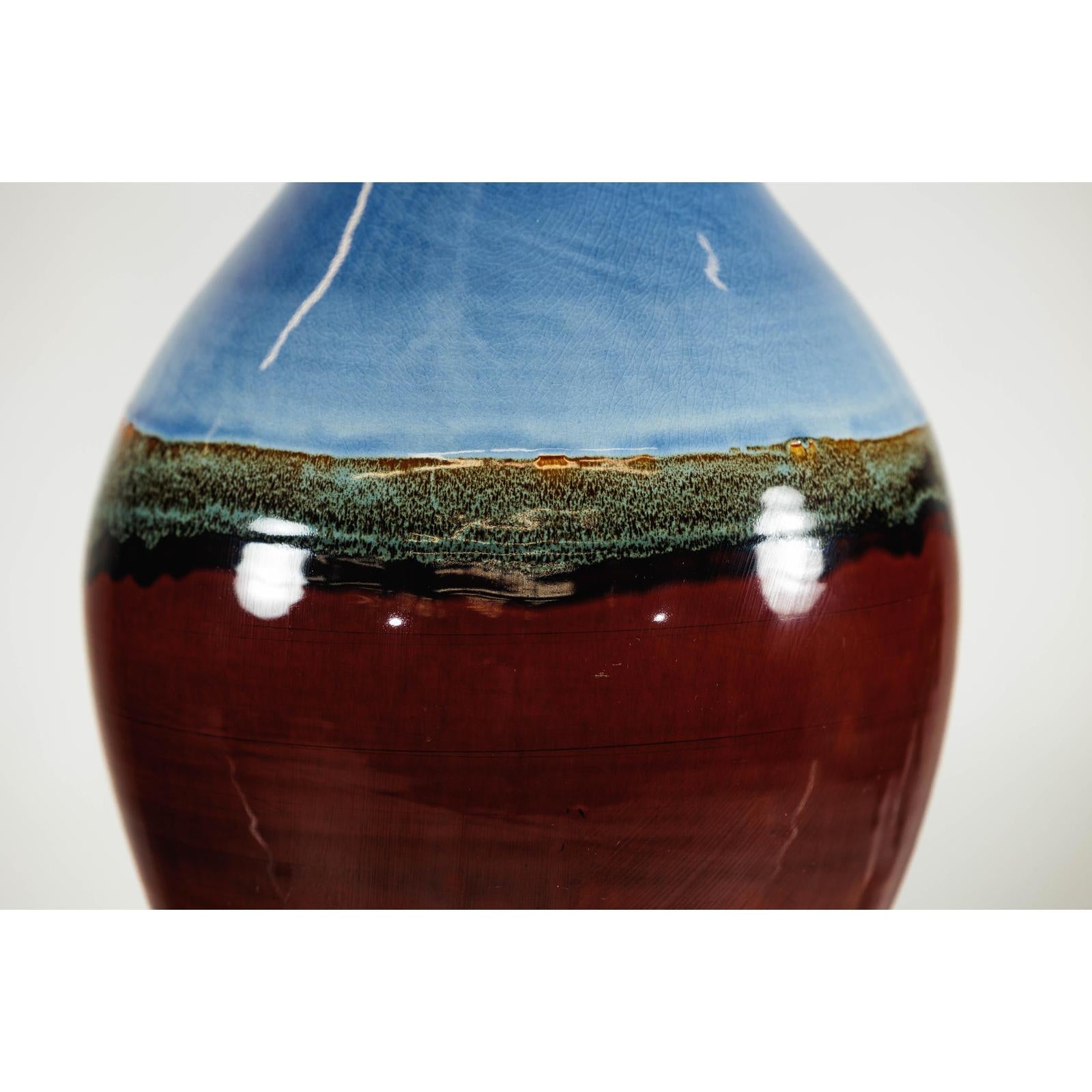 Large Glazed Ceramic Vase with Blue, Green, and Brown Tones-10. Asian &amp; Chinese Furniture, Art, Antiques, Vintage Home Décor for sale at FEA Home