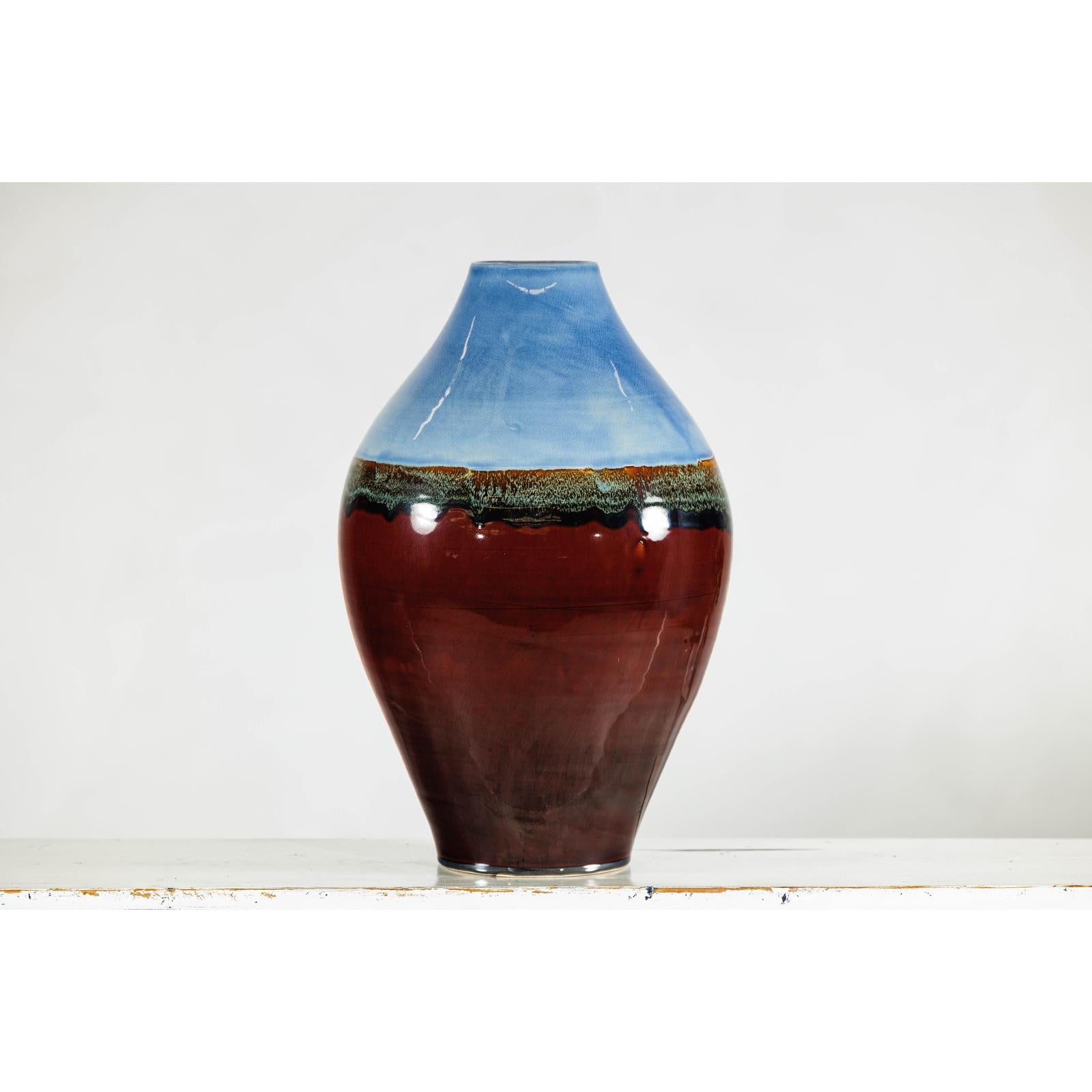 Large Glazed Ceramic Vase with Blue, Green, and Brown Tones-12. Asian &amp; Chinese Furniture, Art, Antiques, Vintage Home Décor for sale at FEA Home