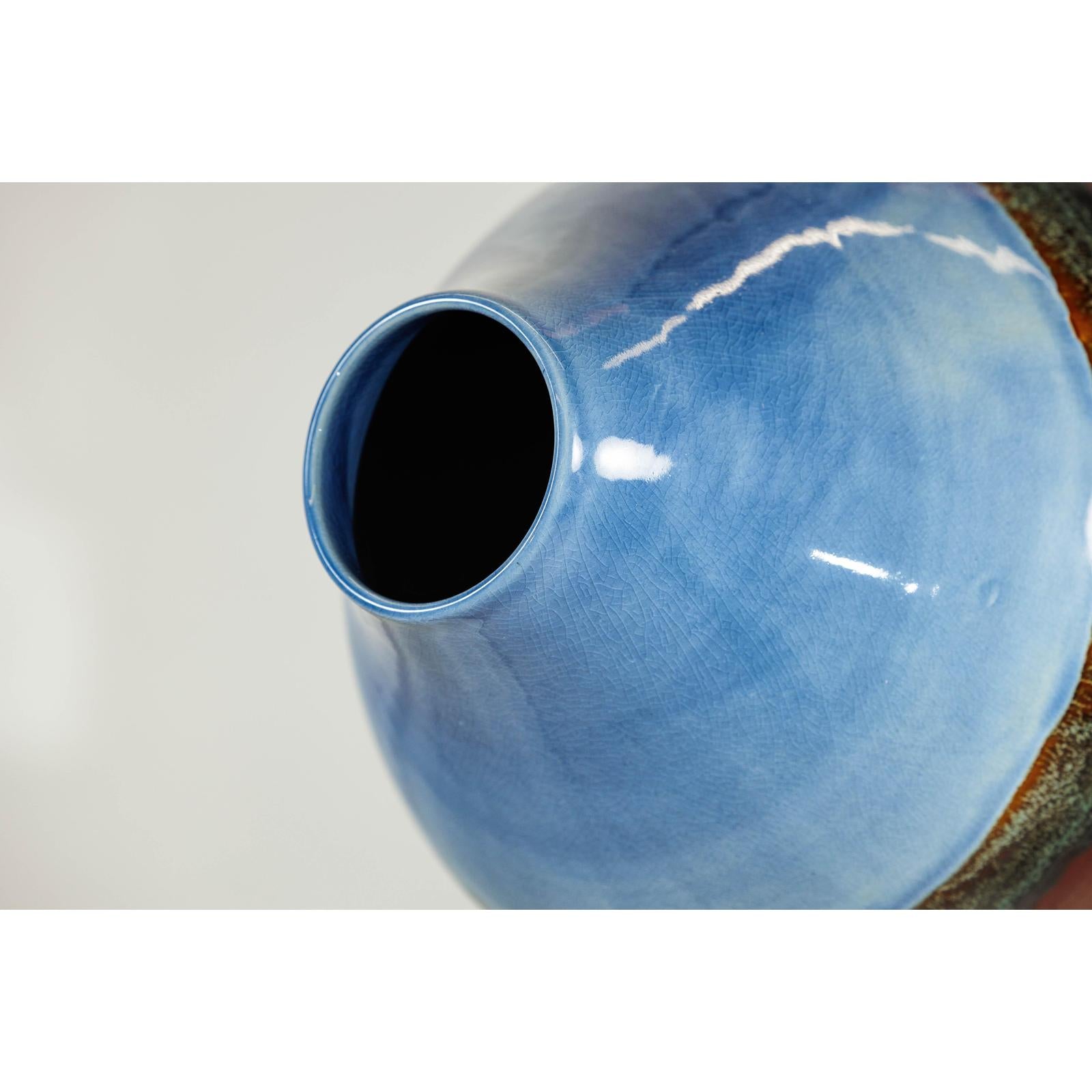 Large Glazed Ceramic Vase with Blue, Green, and Brown Tones-14. Asian &amp; Chinese Furniture, Art, Antiques, Vintage Home Décor for sale at FEA Home