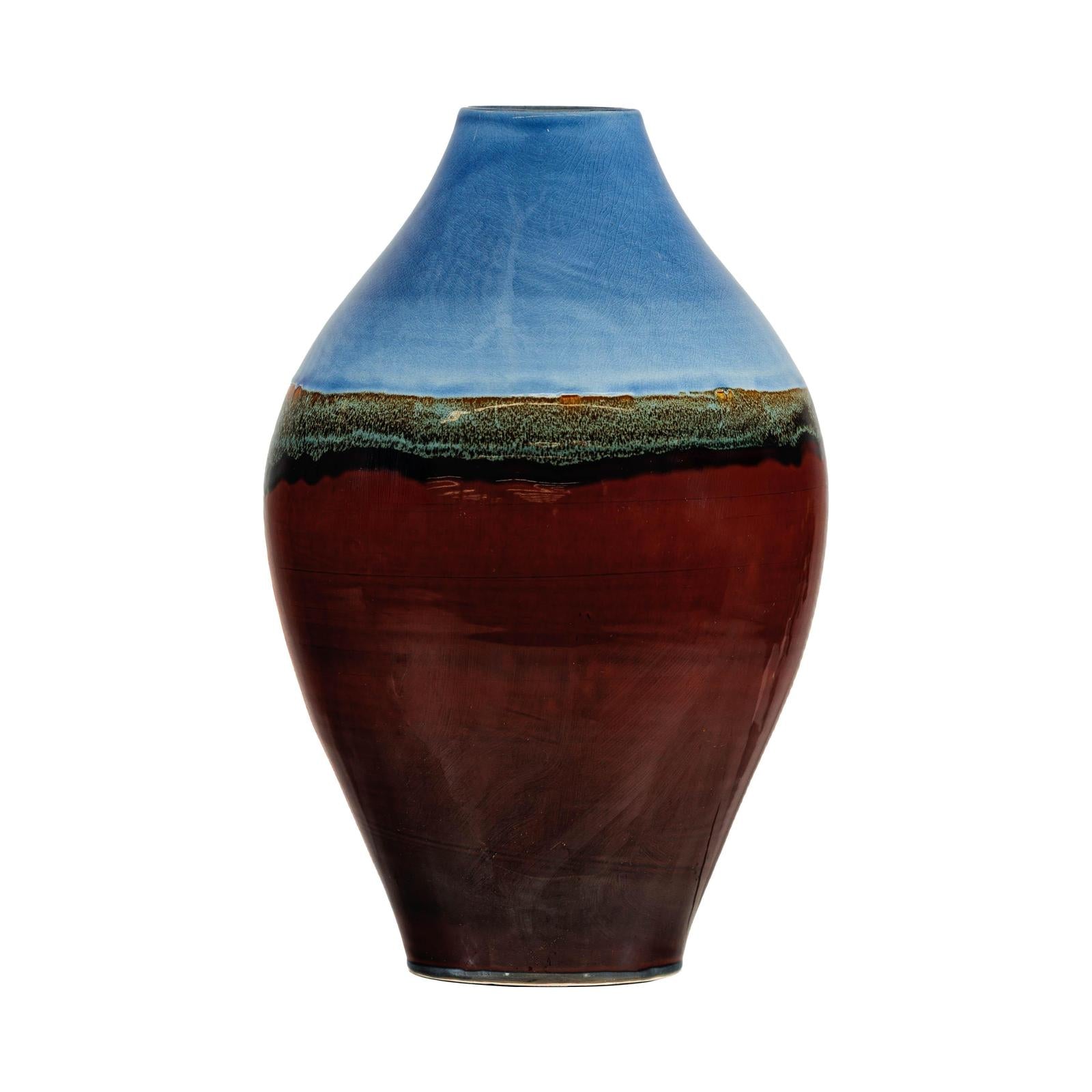 Large Glazed Ceramic Vase with Blue, Green, and Brown Tones-16. Asian &amp; Chinese Furniture, Art, Antiques, Vintage Home Décor for sale at FEA Home
