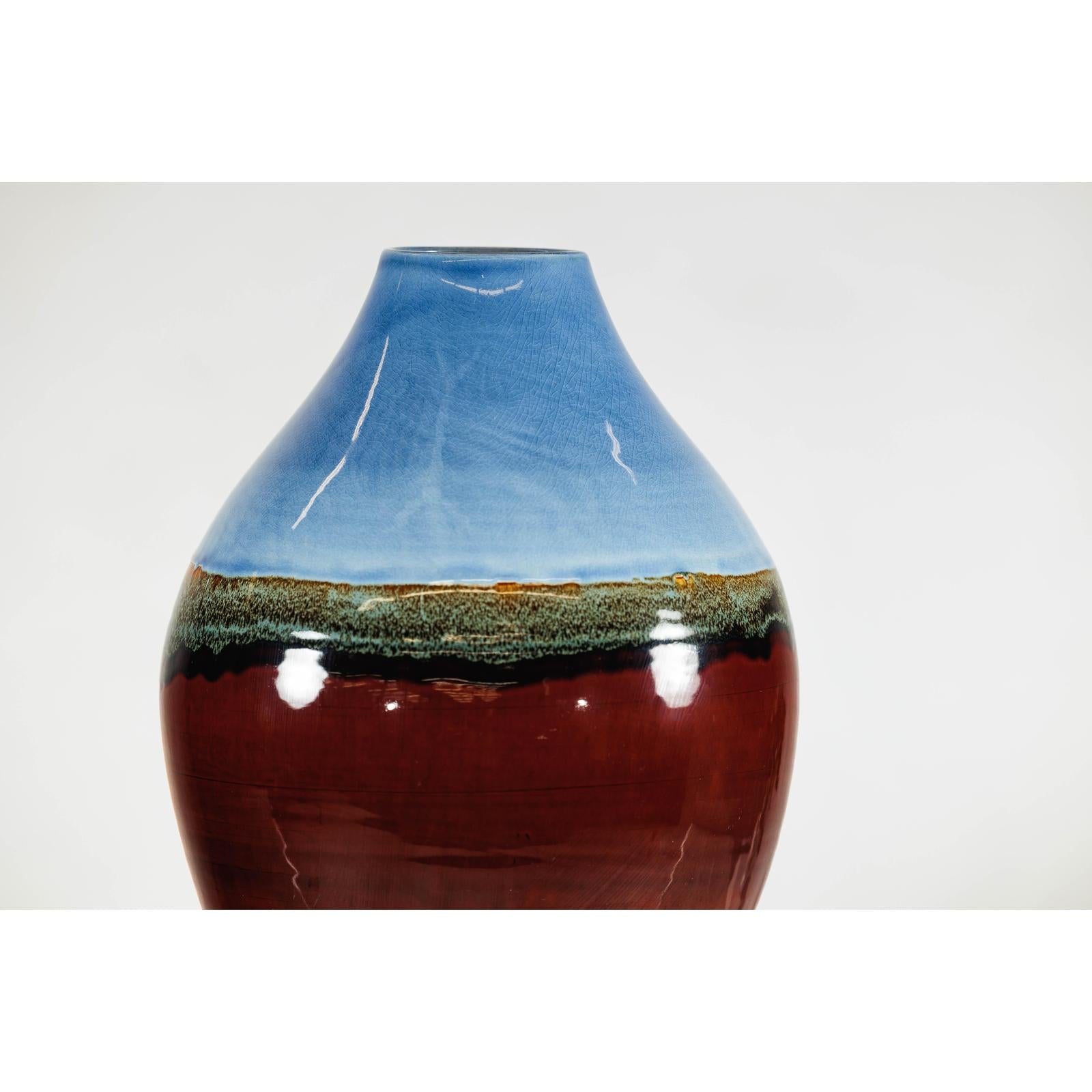 Large Glazed Ceramic Vase with Blue, Green, and Brown Tones-8. Asian &amp; Chinese Furniture, Art, Antiques, Vintage Home Décor for sale at FEA Home