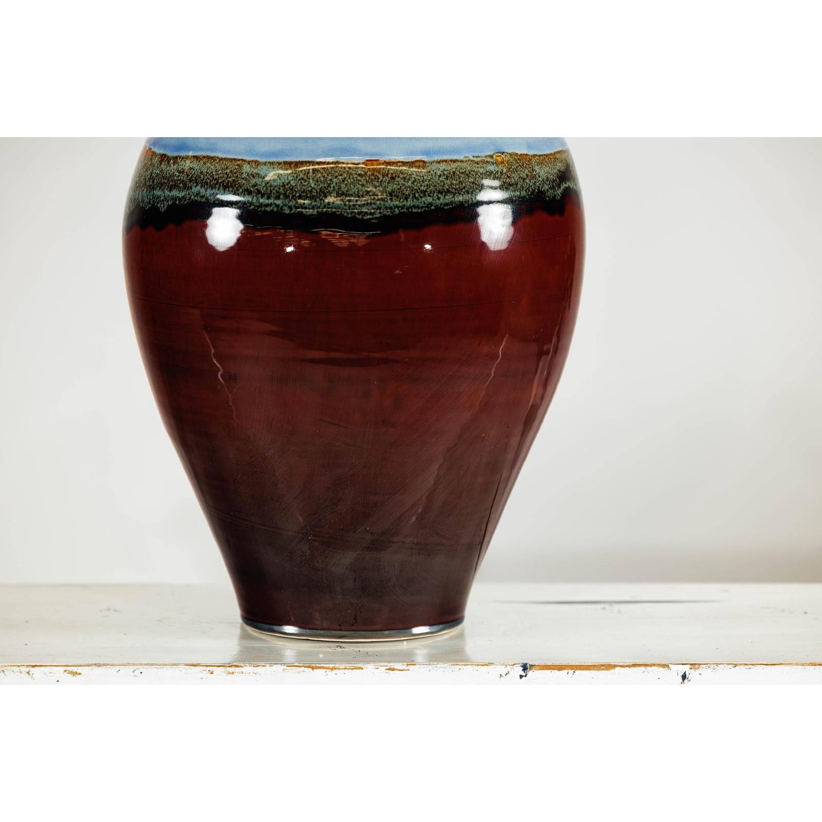 Large Glazed Ceramic Vase with Blue, Green, and Brown Tones-9. Asian &amp; Chinese Furniture, Art, Antiques, Vintage Home Décor for sale at FEA Home