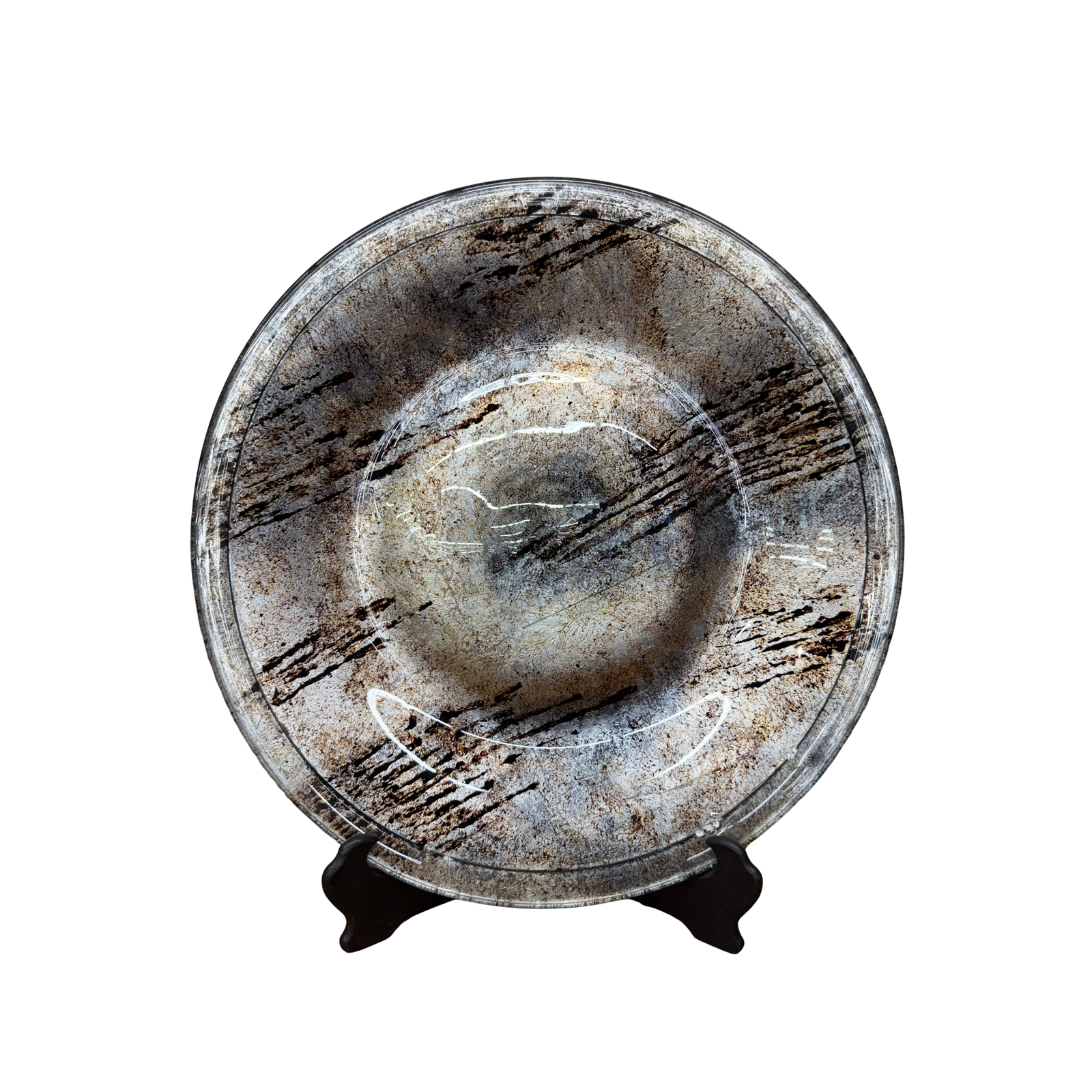 Large Glazed Grey &amp; Black Handcrafted Mexican Charger Plate - FEA Home