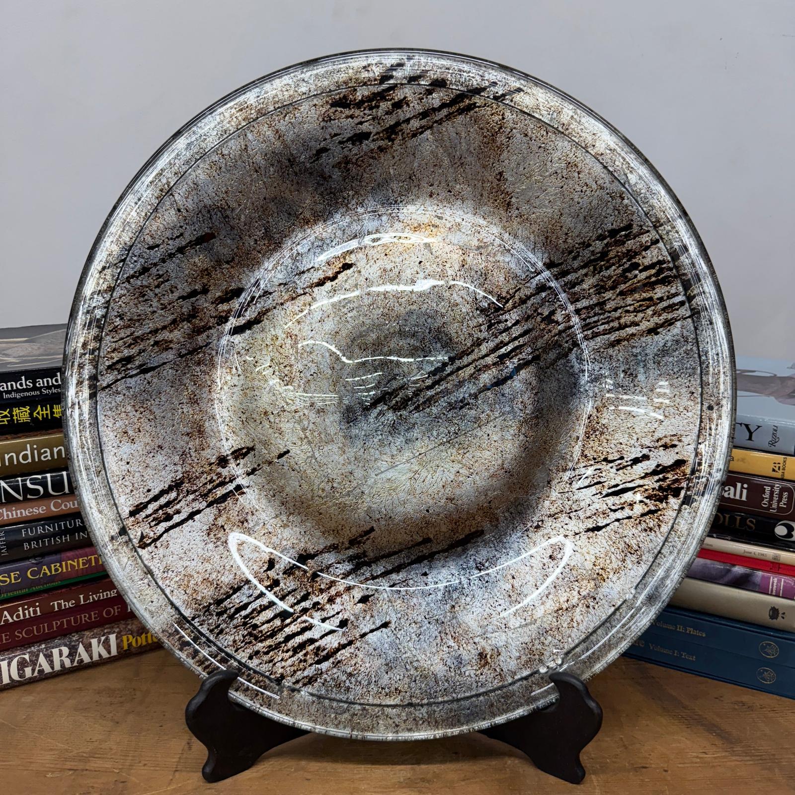 Large Glazed Grey &amp; Black Handcrafted Mexican Charger Plate - FEA Home