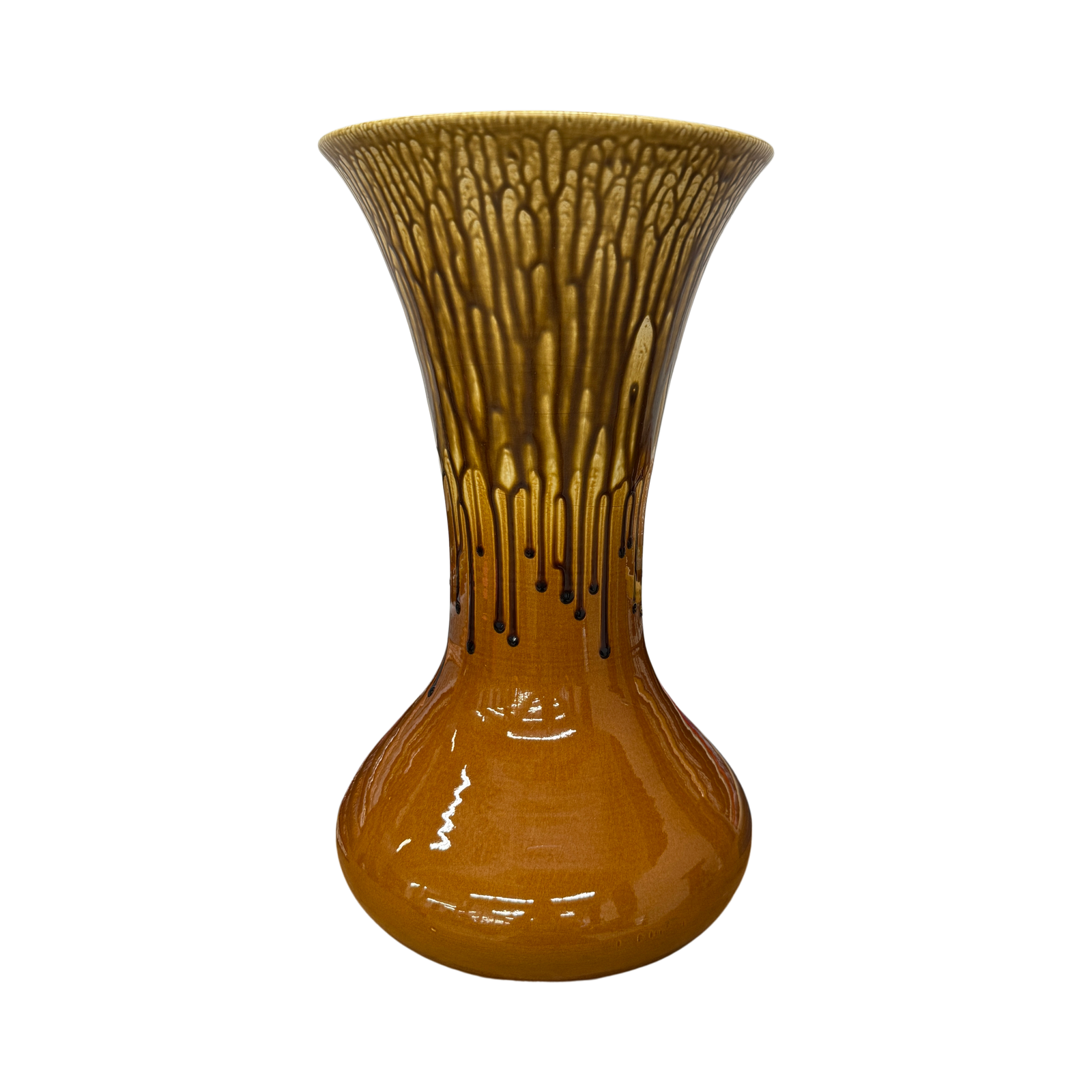 Large Golden Amber Vase with Dramatic Drip Glaze Finish, SKU , image 1