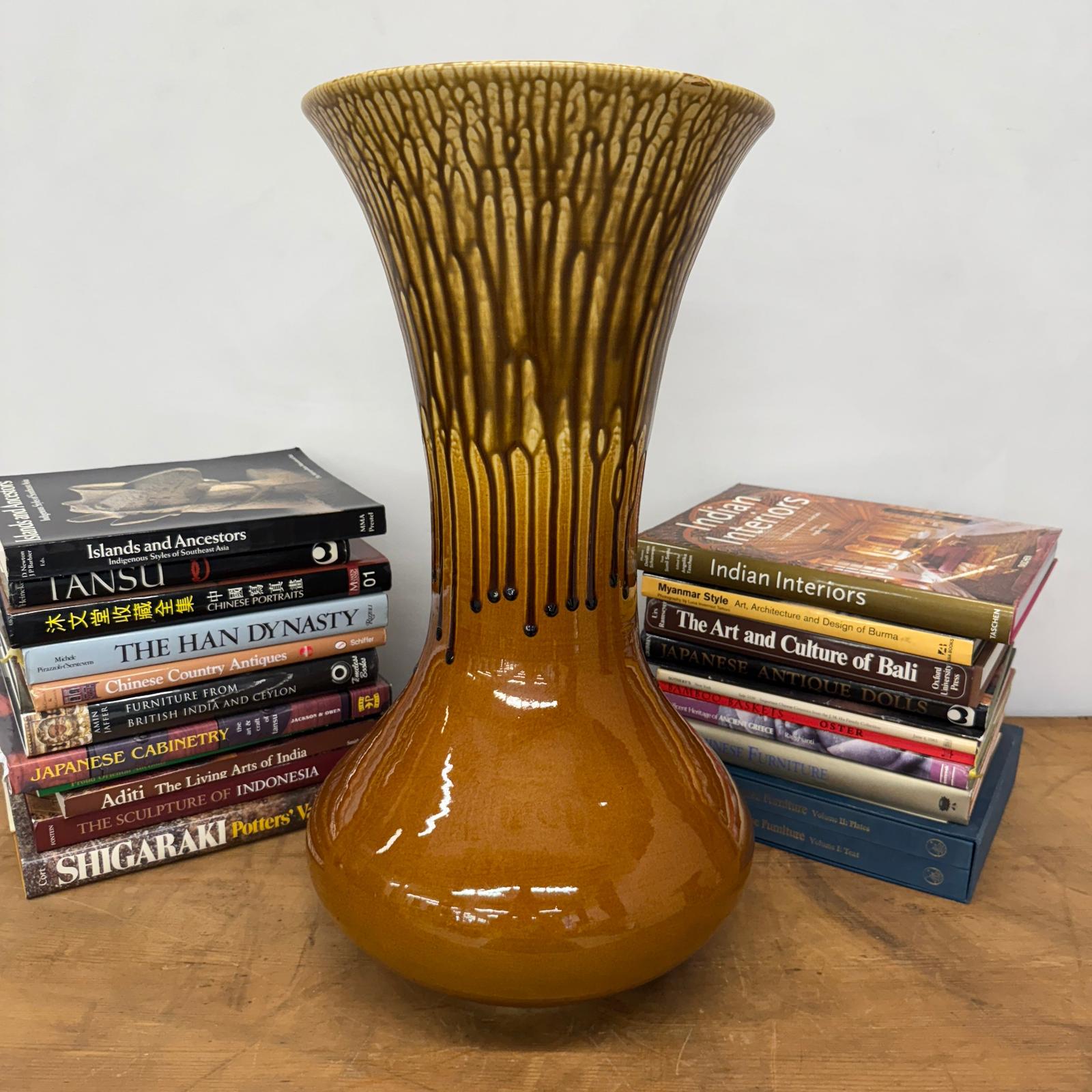 Large Golden Amber Vase with Dramatic Drip Glaze Finish, SKU , image 2