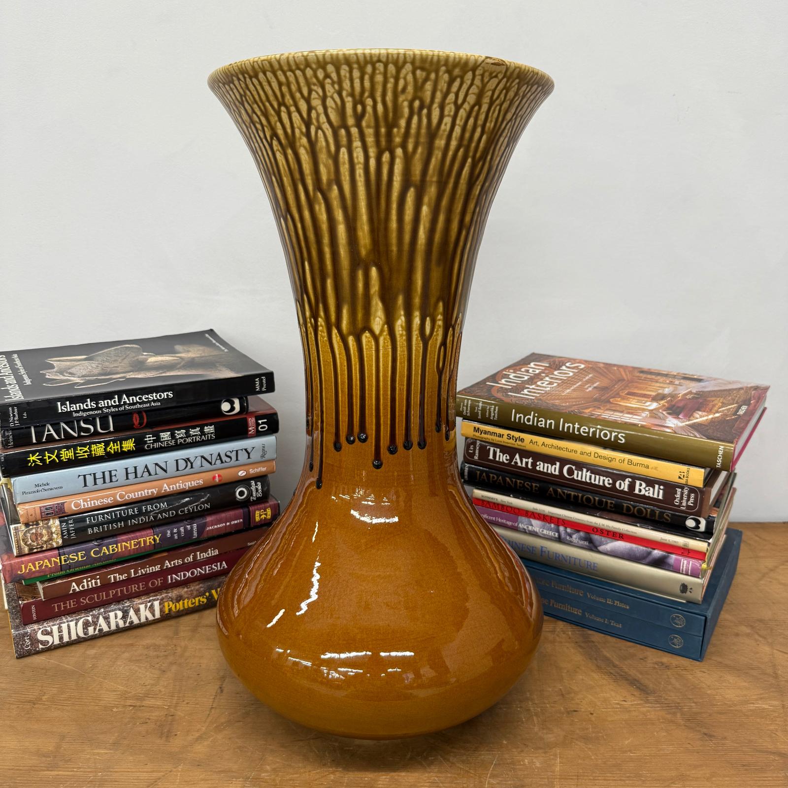 Large Golden Amber Vase with Dramatic Drip Glaze Finish, SKU , image 3