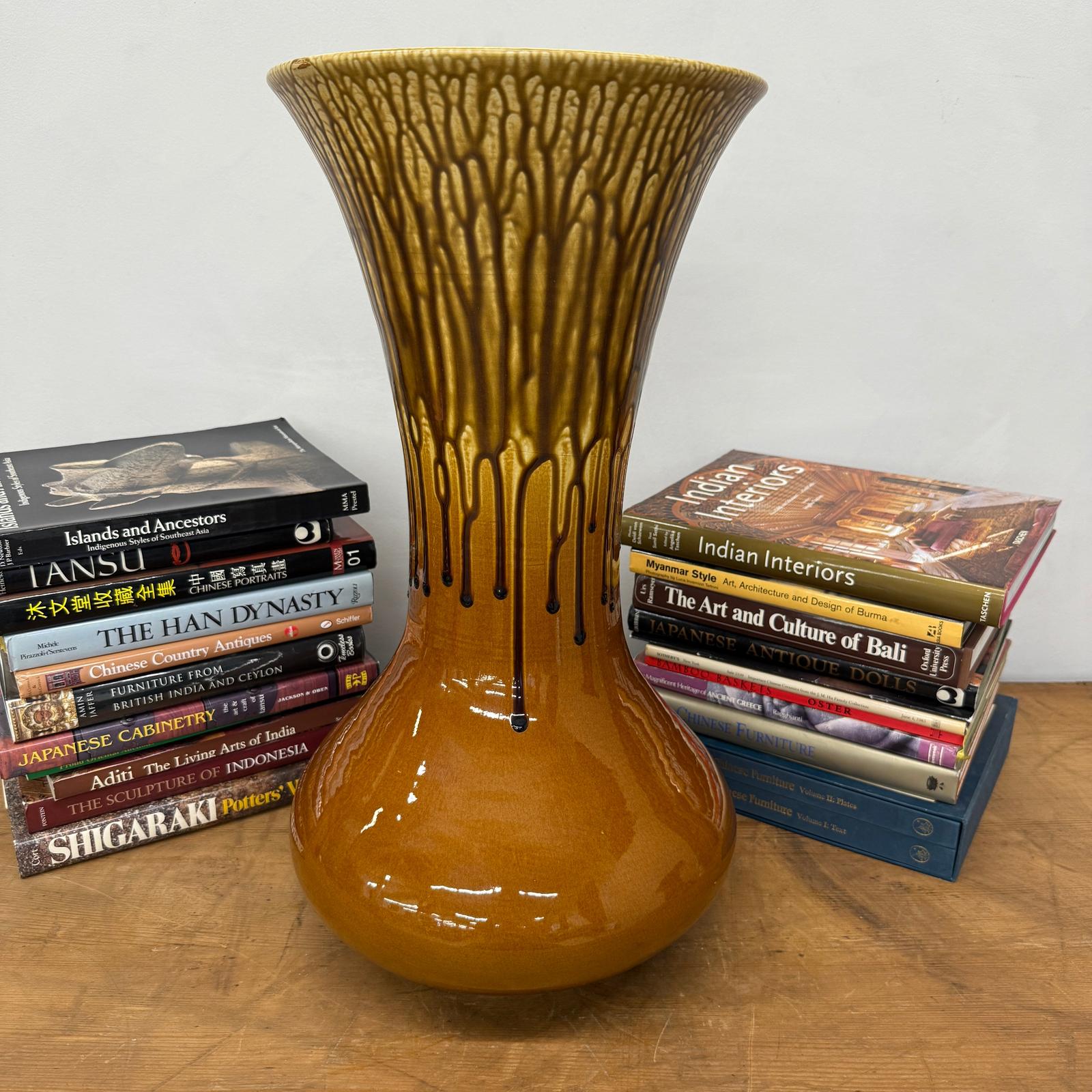 Large Golden Amber Vase with Dramatic Drip Glaze Finish, SKU , image 4