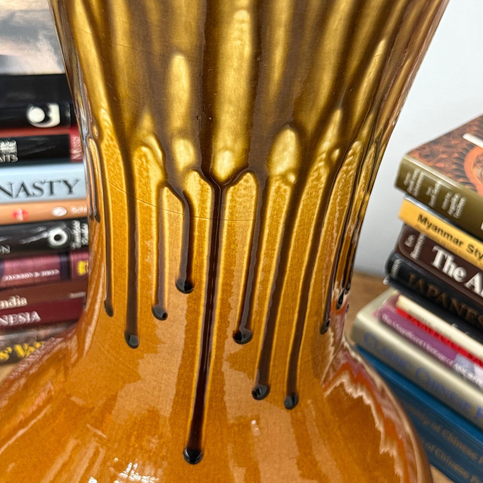 Large Golden Amber Vase with Dramatic Drip Glaze Finish, SKU , image 5