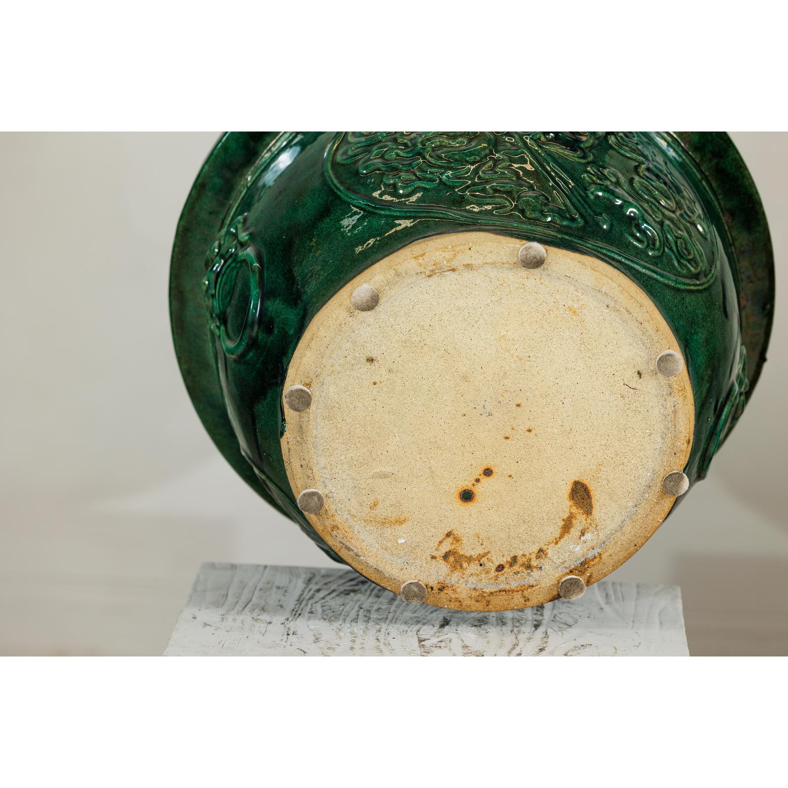 Large Green Glazed Planter, Dragon Relief and Decorative Motifs-10. Asian &amp; Chinese Furniture, Art, Antiques, Vintage Home Décor for sale at FEA Home