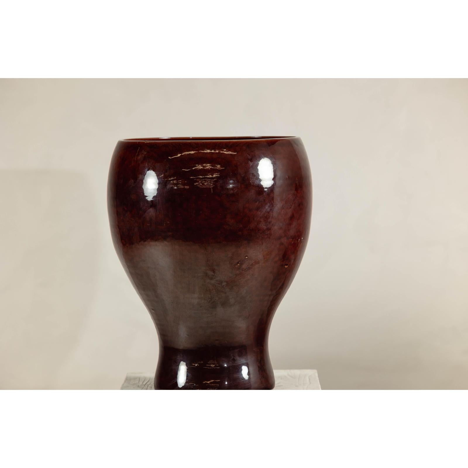 Large Hand-Crafted Artisan Ceramic Vessel in Reddish-Brown Glaze-4. Asian &amp; Chinese Furniture, Art, Antiques, Vintage Home Décor for sale at FEA Home