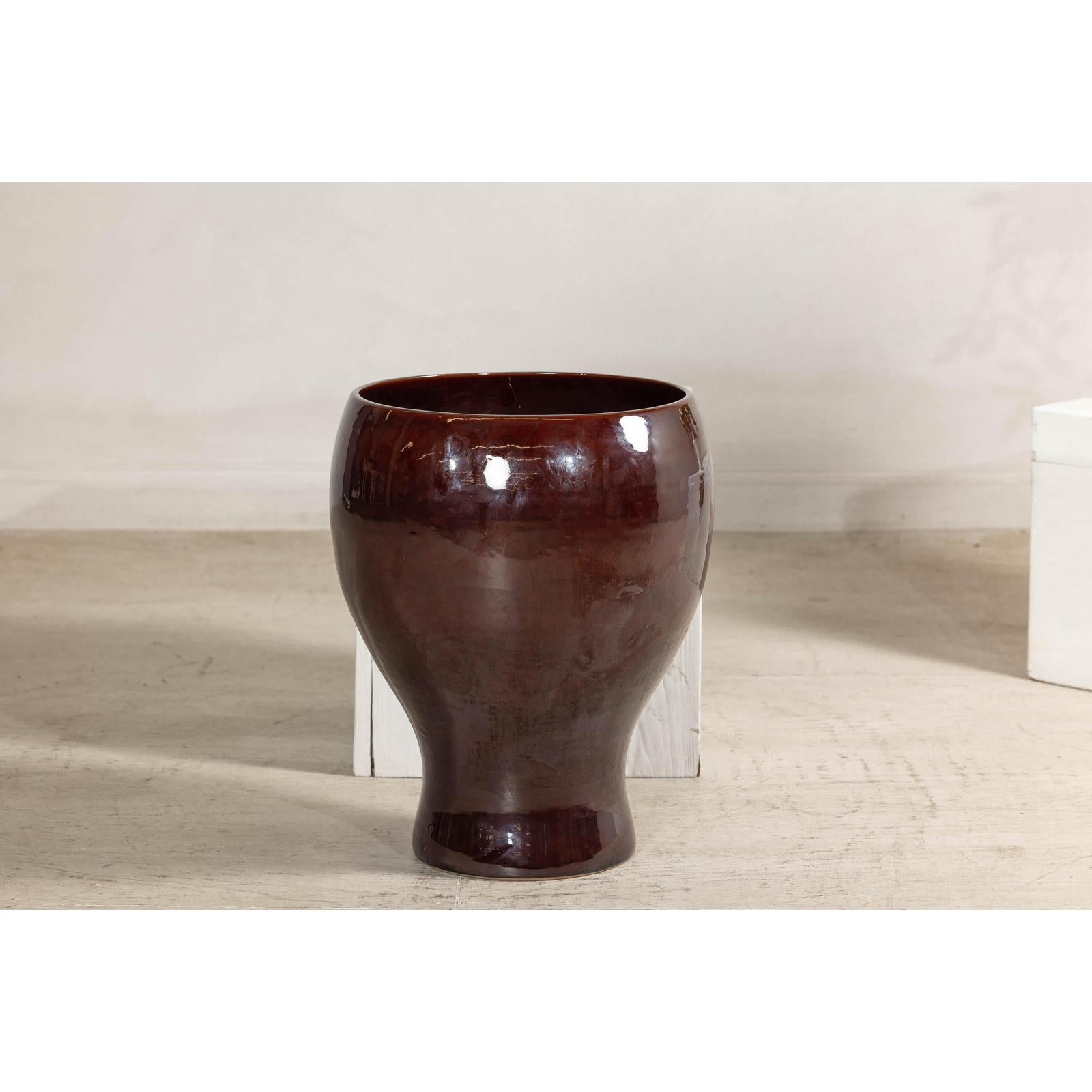 Large Hand-Crafted Artisan Ceramic Vessel in Reddish-Brown Glaze-8. Asian &amp; Chinese Furniture, Art, Antiques, Vintage Home Décor for sale at FEA Home