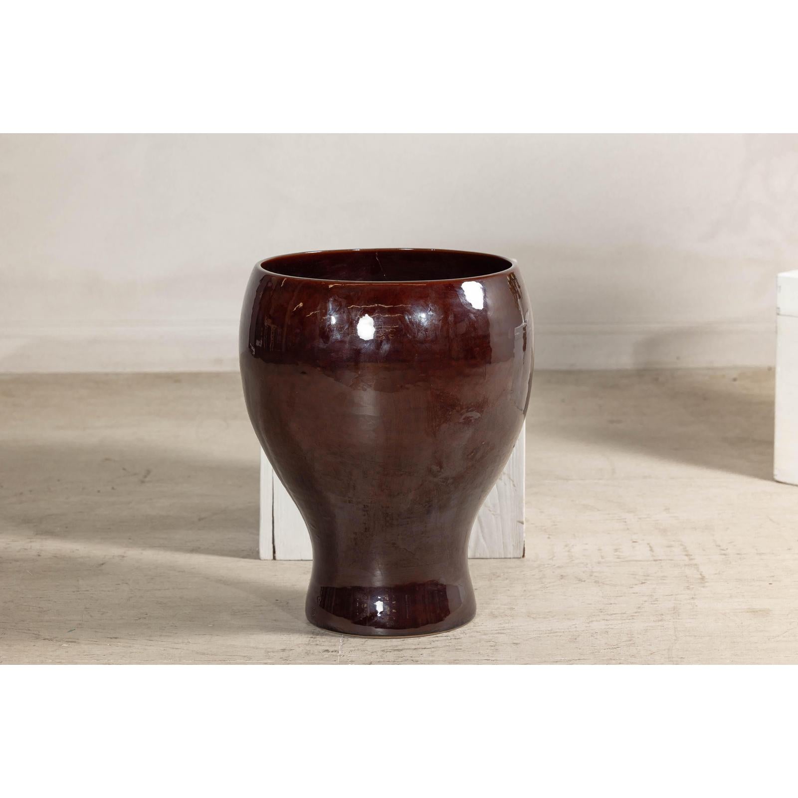 Large Hand-Crafted Artisan Ceramic Vessel in Reddish-Brown Glaze-9. Asian &amp; Chinese Furniture, Art, Antiques, Vintage Home Décor for sale at FEA Home