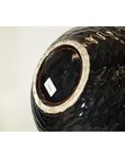 Large Honeycomb-Textured Ceramic Vase in Deep Brown & Black Glaze
