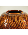 Large Honeycomb-Textured Ceramic Vase with Amber Glaze - image 11