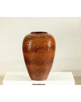 Large Honeycomb-Textured Ceramic Vase with Amber Glaze - image 3