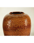 Large Honeycomb-Textured Ceramic Vase with Amber Glaze - image 5