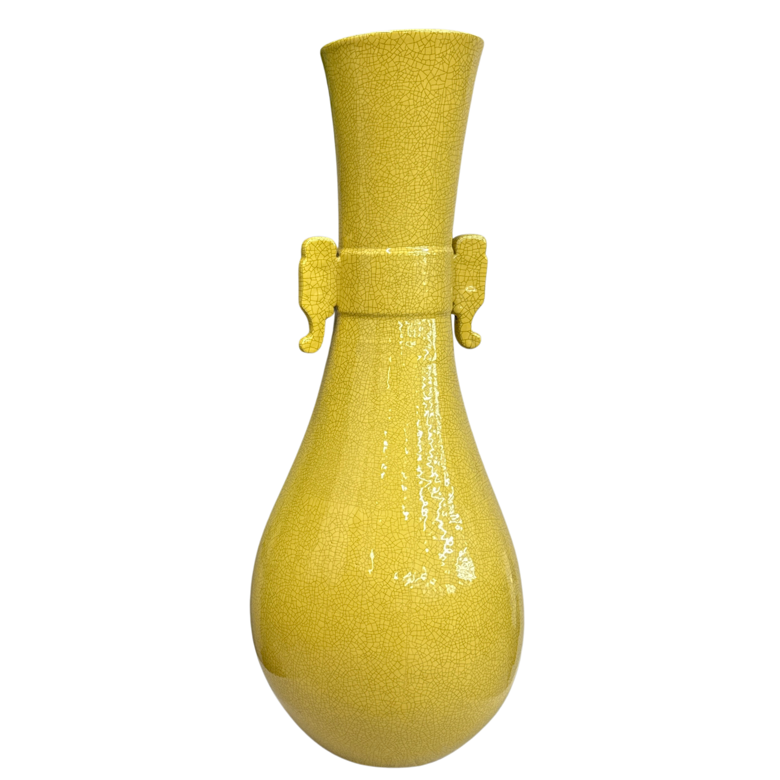 Large Lemon Yellow Crackle Glazed Ceramic Vase, SKU , image 1