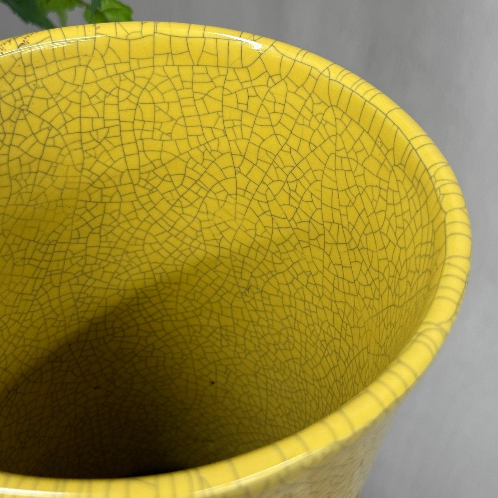 Large Lemon Yellow Crackle Glazed Ceramic Vase, SKU , image 10