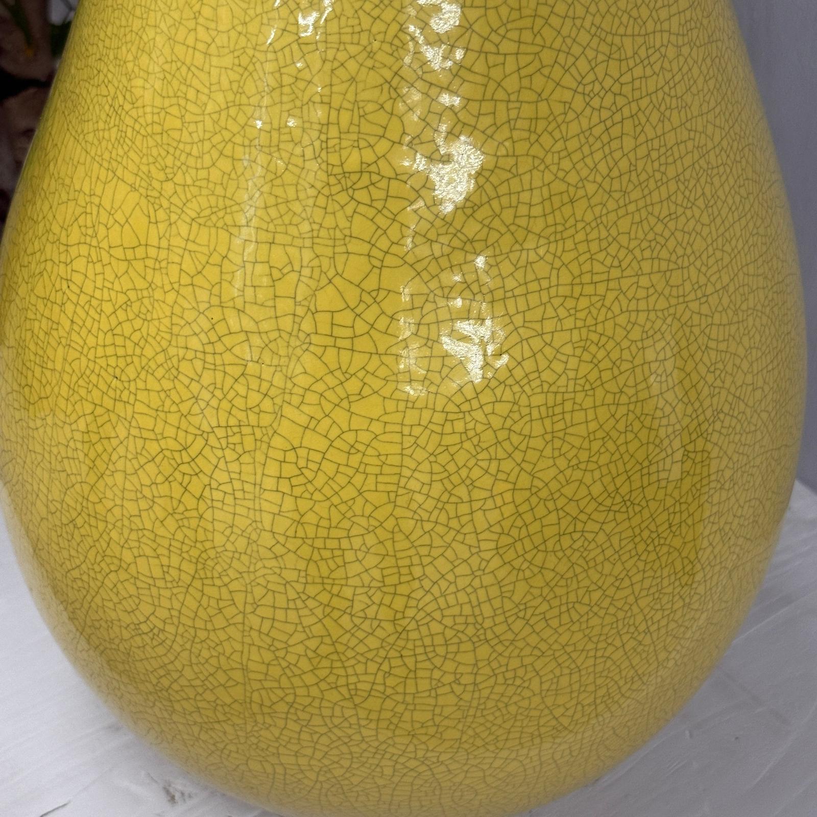 Large Lemon Yellow Crackle Glazed Ceramic Vase, SKU , image 11
