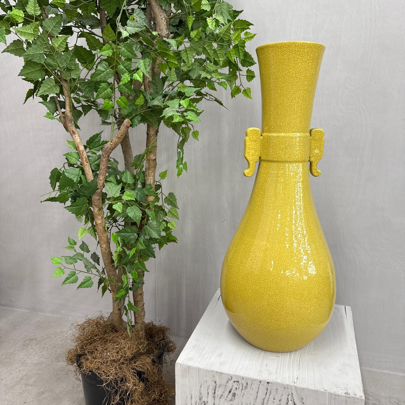 Large Lemon Yellow Crackle Glazed Ceramic Vase, SKU , image 2
